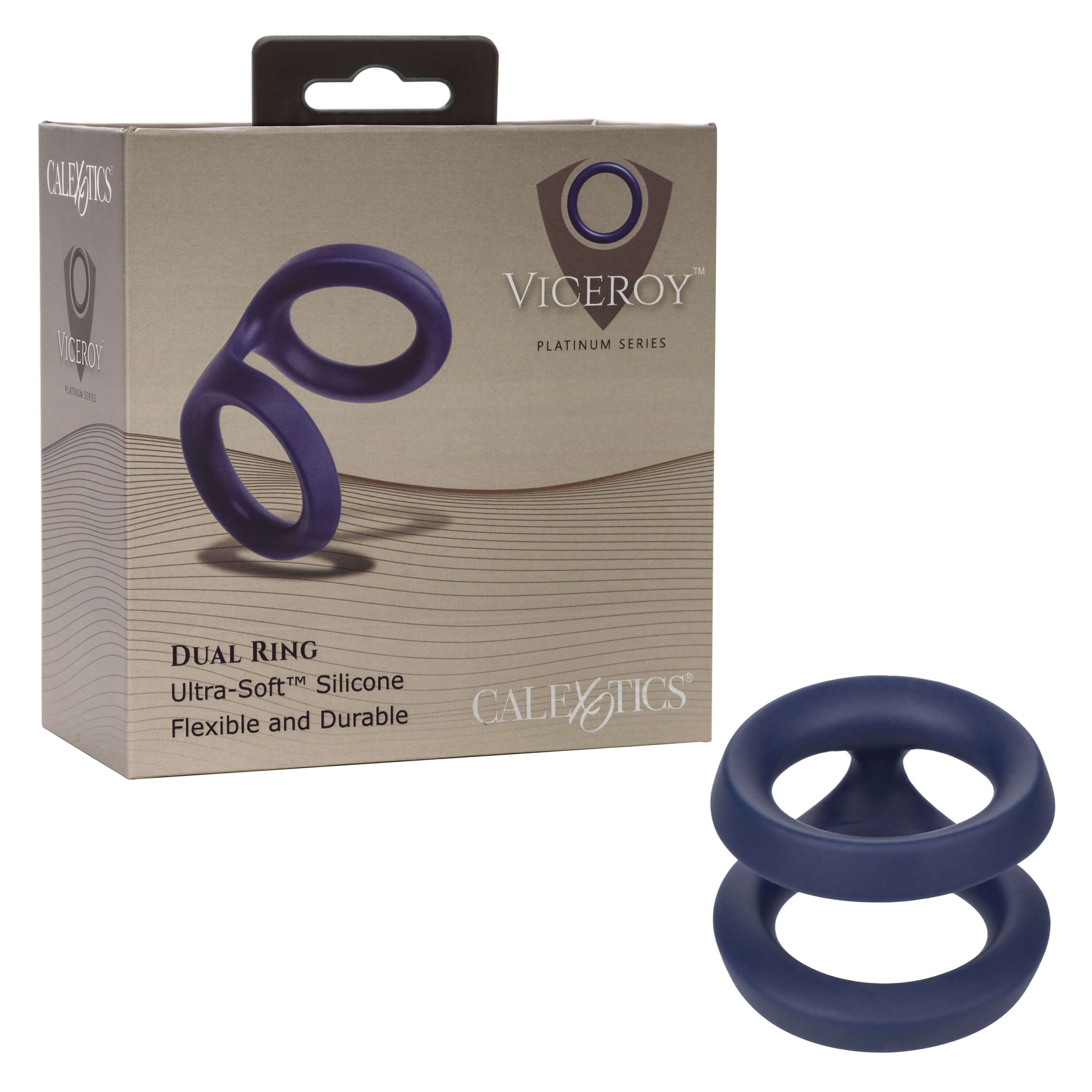 Viceroy Dual Silicone Ring packaging showcasing the ultra-soft silicone dual ring design, flexible and durable.
