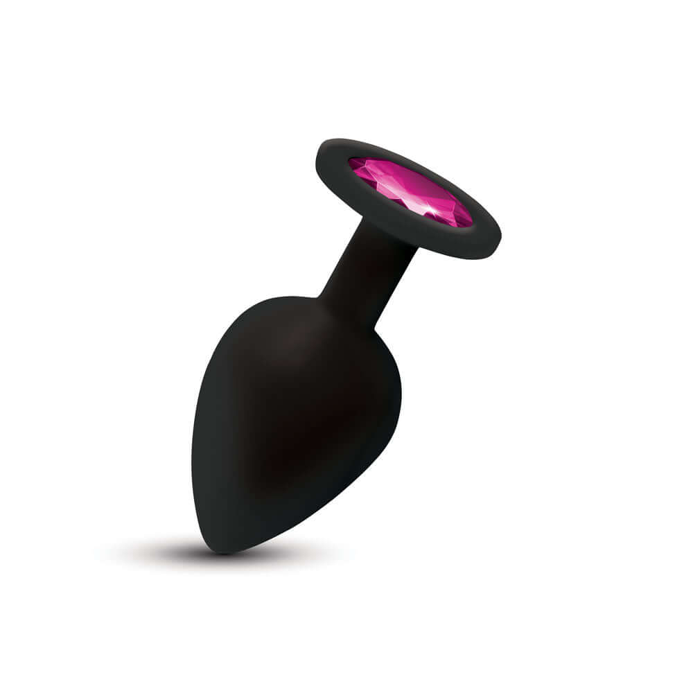 Gemma Pink Gem Black Silicone Plug Large featuring a large teardrop shape and decorative pink gem embellishment.
