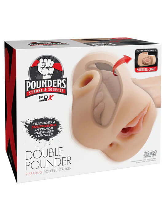 Pdx Plus Double Pounder Vibrating Squeeze Stroker - Light-0