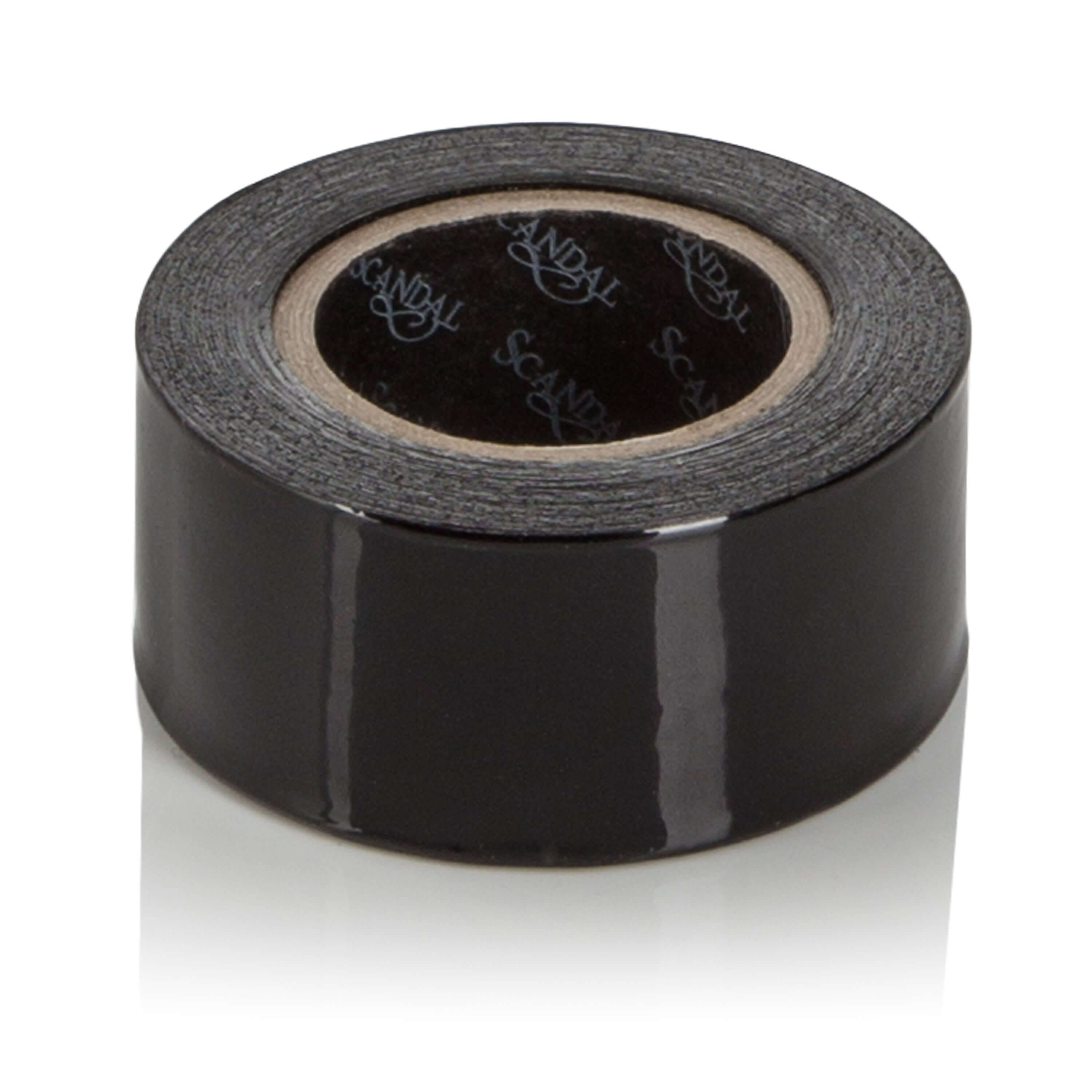 Scandal Lovers Tape Black roll showcasing its glossy finish and reusable, self-adhesive design.