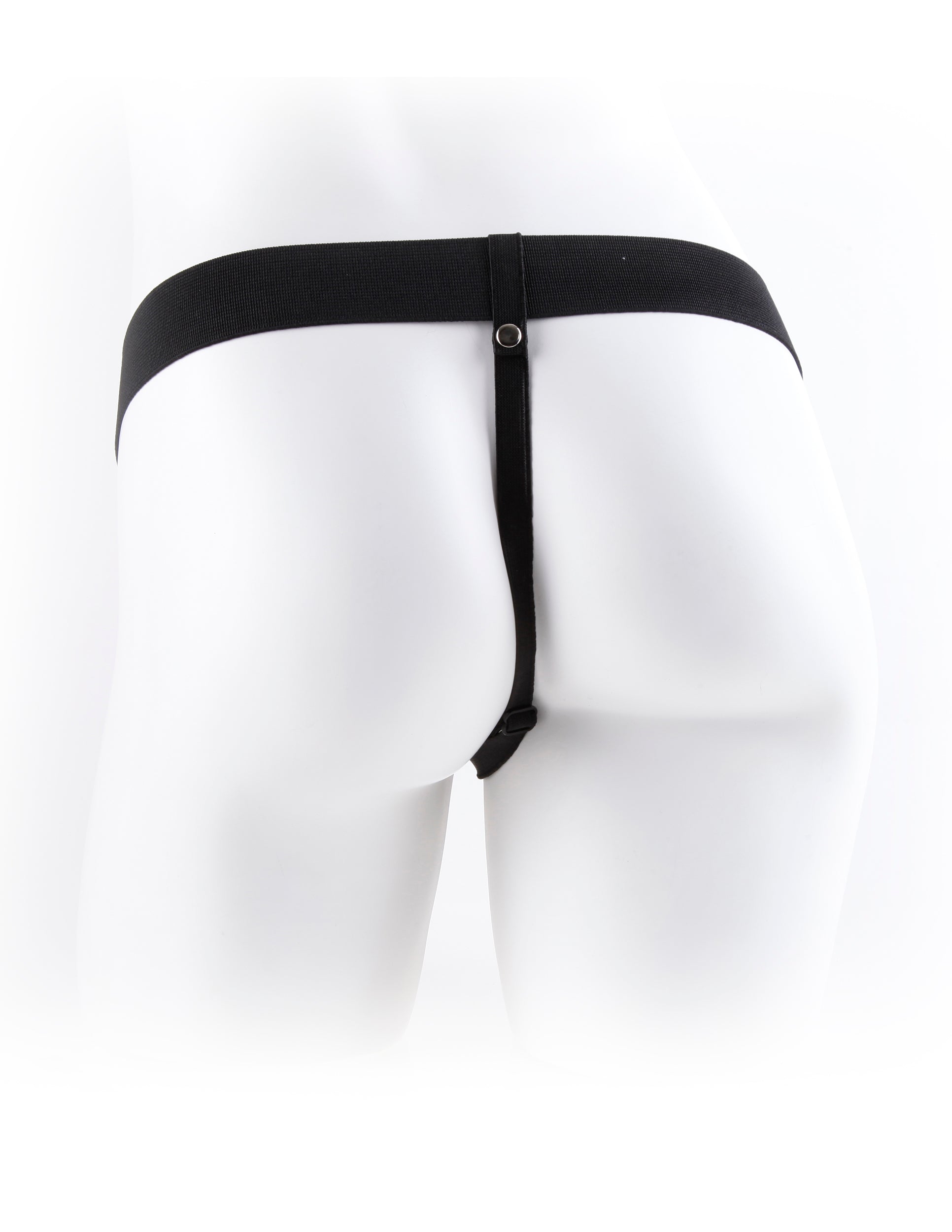 Fetish Fantasy Hollow Strap-on 9 inch With Balls Flesh displayed on a mannequin, showcasing the design and fit.