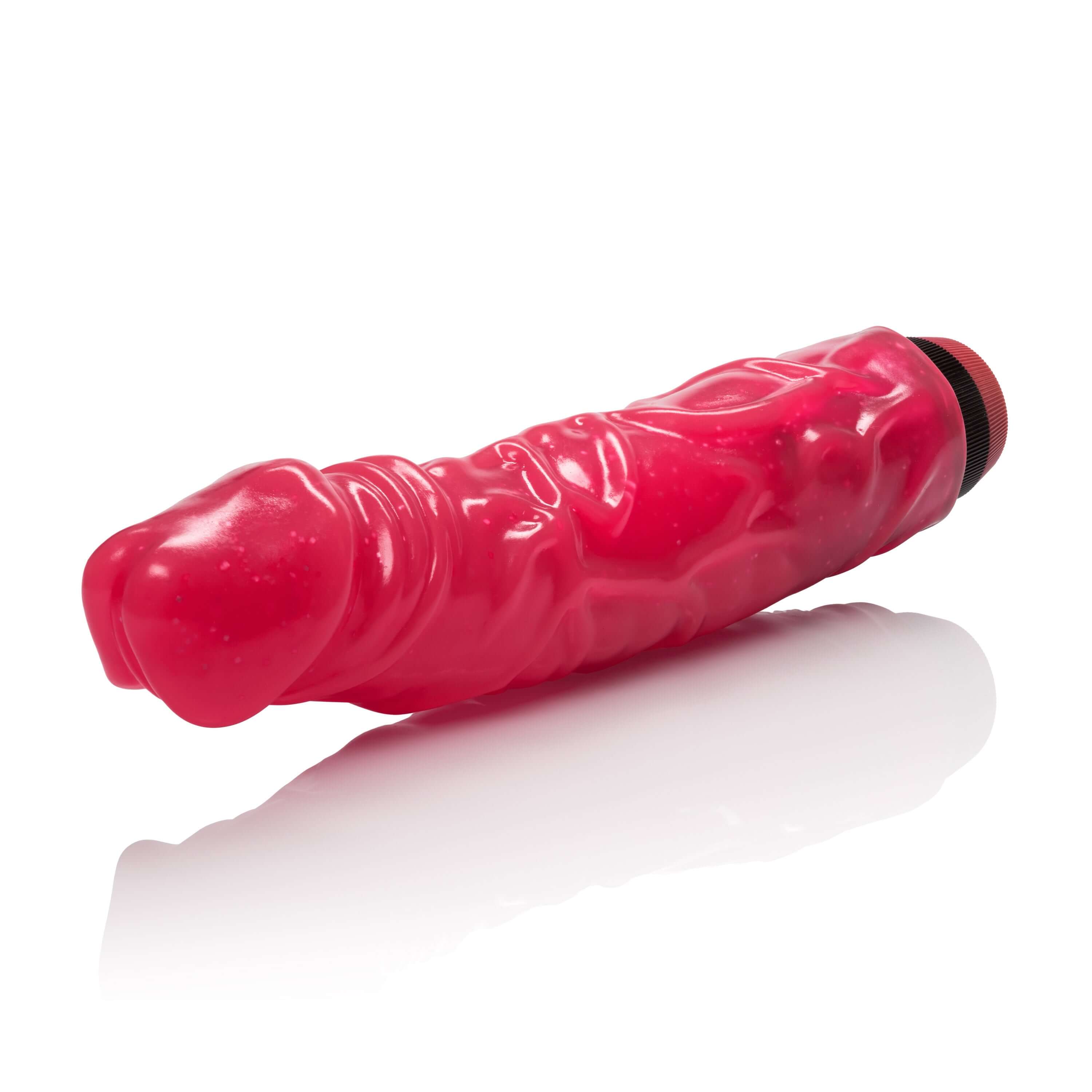 Devil Dick 8.5 Inches Vibrator Hot Pink, flexible jelly glitter vibrator for exciting personal massage.