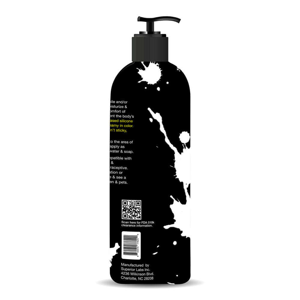 Spunk Hybrid Lubricant Pump 16 Oz bottle back view highlighting features and ingredients.