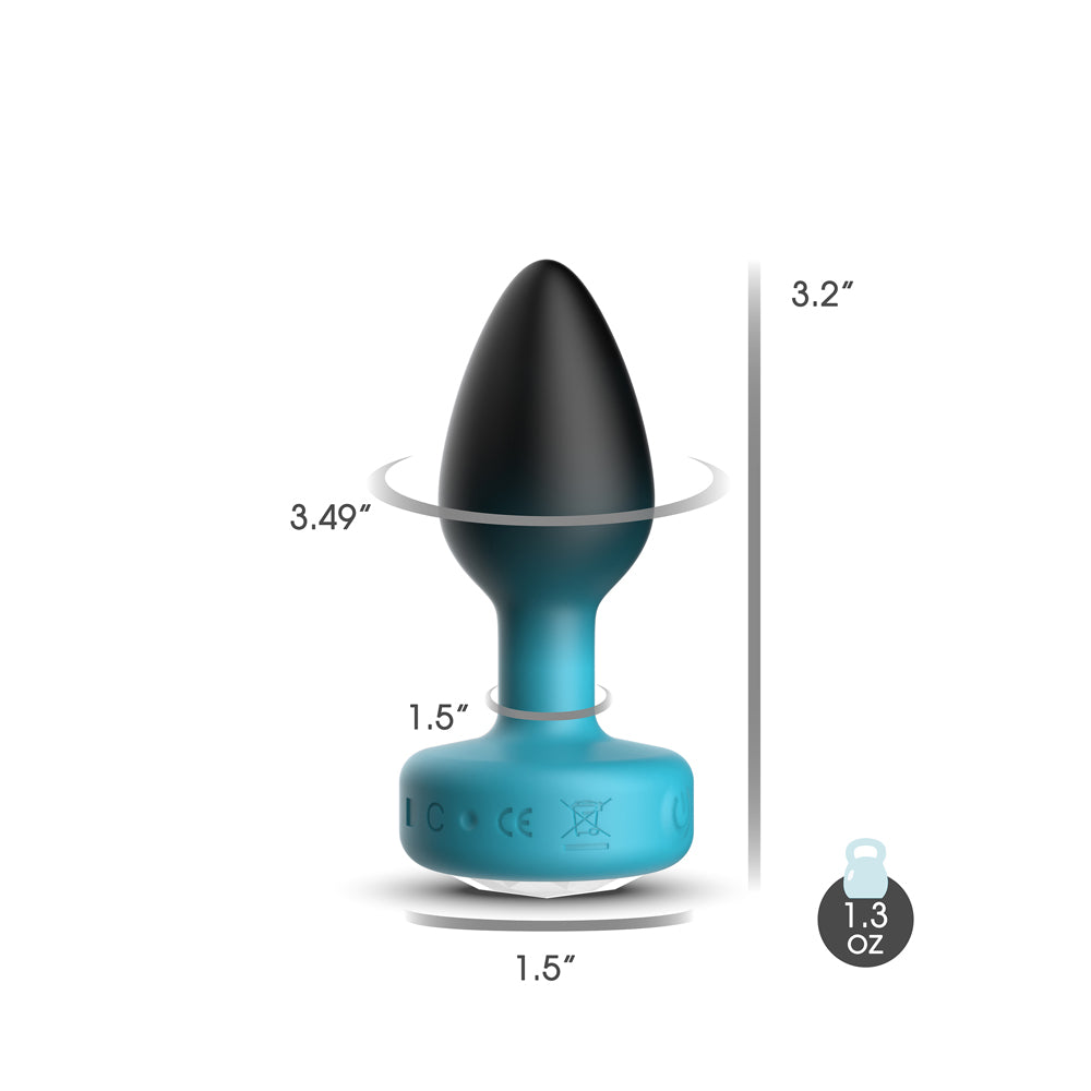 Cheeky Charms Eluxe Vibrating Anal Plug Medium dimensions with jeweled base and sleek design.