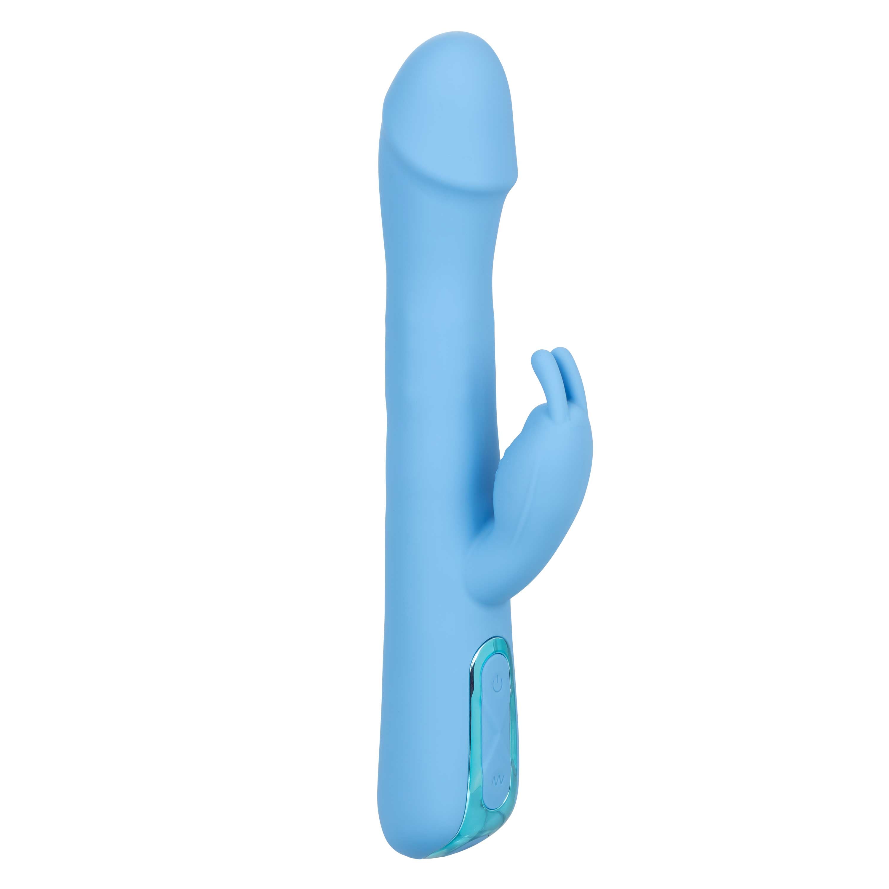 Jack Rabbit Elite Rotating Rabbit Vibrator Blue displayed on a white background, showcasing its dual-action design.