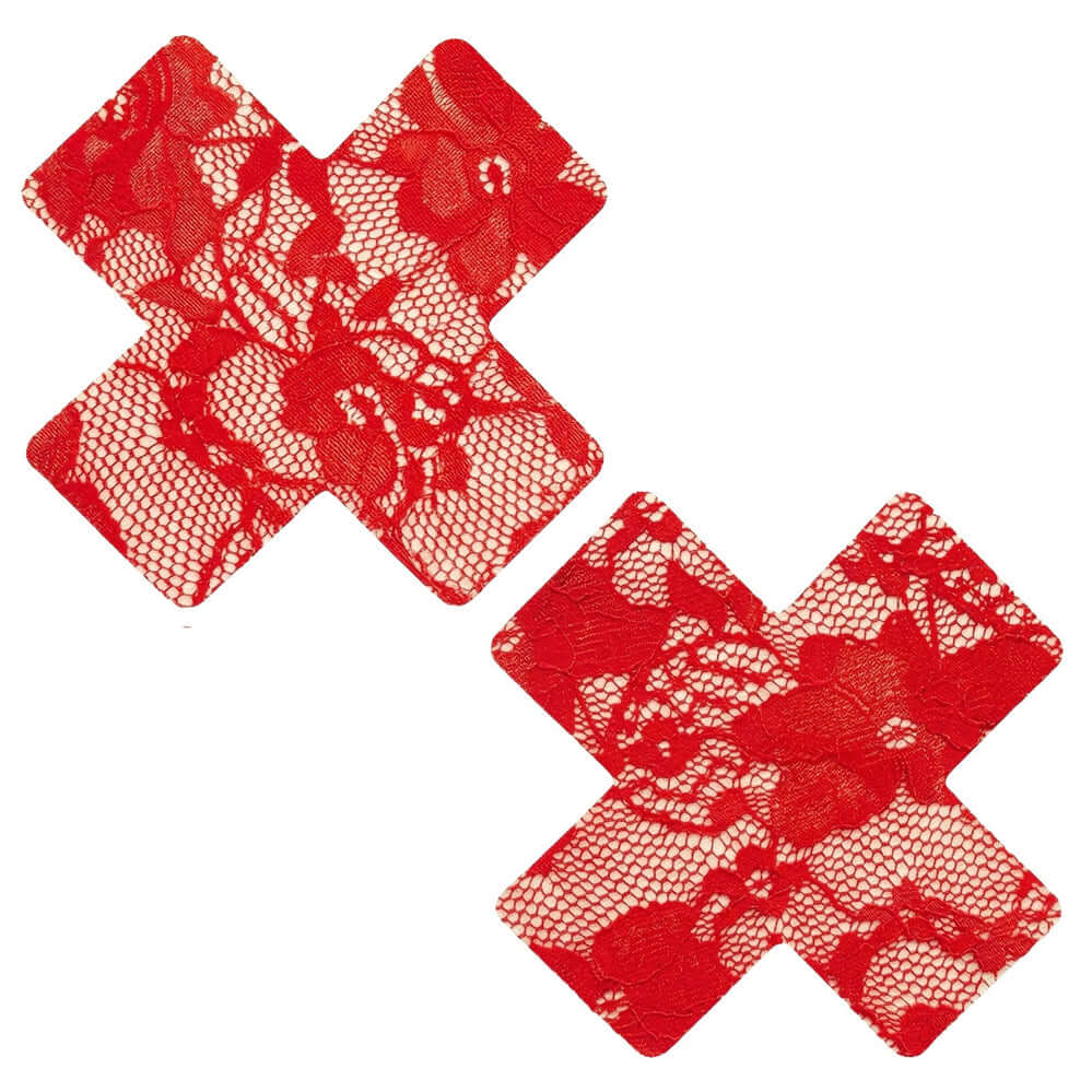 Red Lace X Nipple Cover Pasties featuring a stylish X pattern, perfect for adding elegance and coverage.