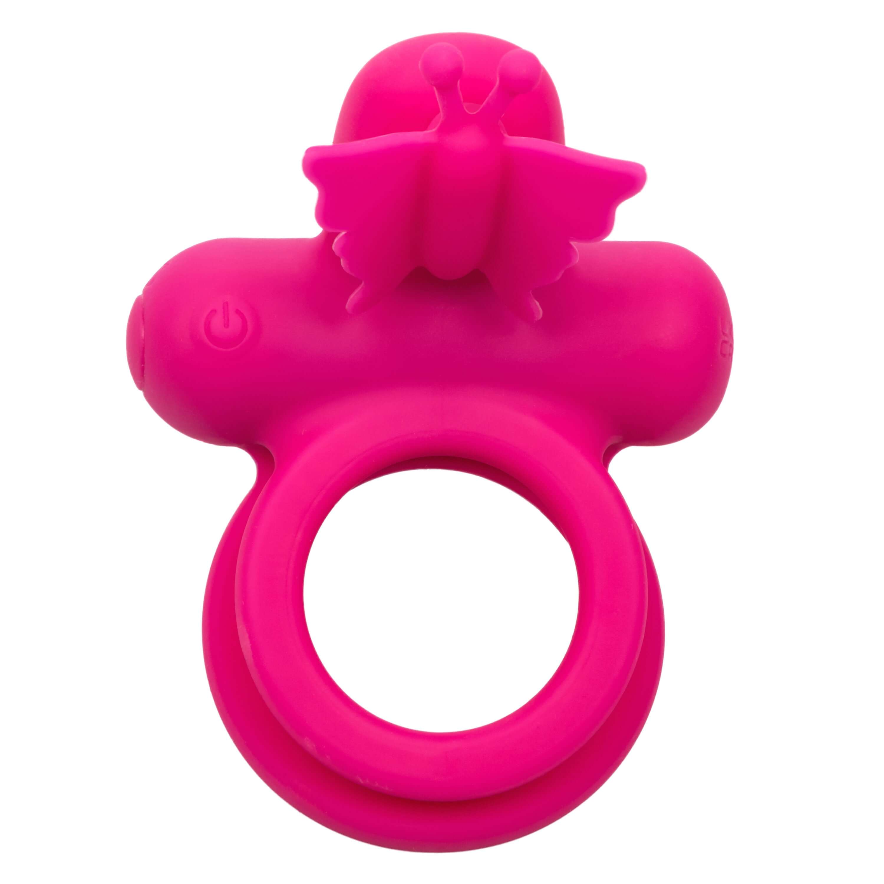 Silicone Rechargeable Dual Butterfly Ring Pink with butterfly design for enhanced pleasure and stimulation.