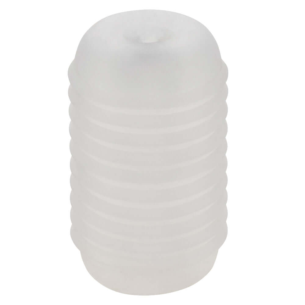 Clear ribbed masturbation sleeve by Pop Sock, offering multi-textured pleasure and a snug, comfortable fit for a unique experience.