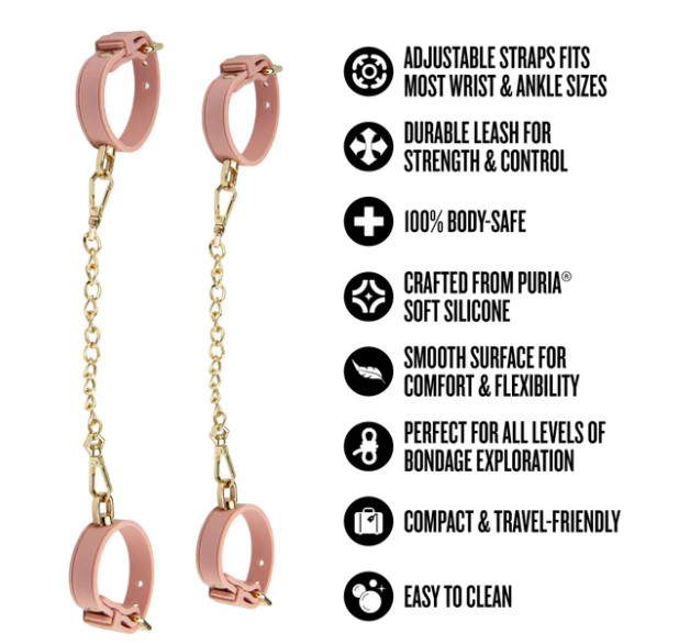 Temptasia Ardor Wrist & Ankle Restraints Pink features adjustable straps, durable silicone, and a smooth surface for comfort.