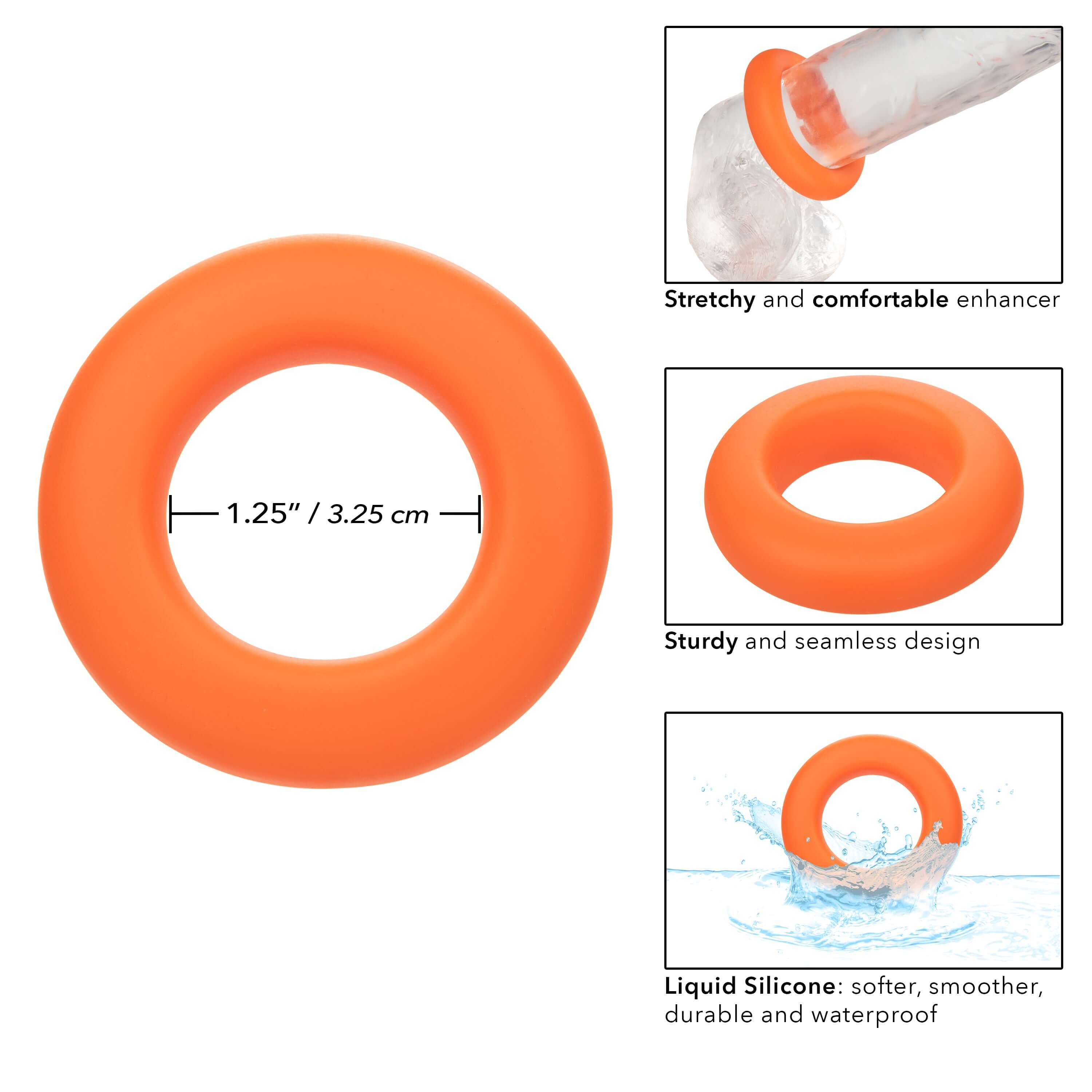 Alpha Liquid Silicone Prolong Large Ring Orange, stretchy and comfortable silicone enhancer for improved intimate moments.