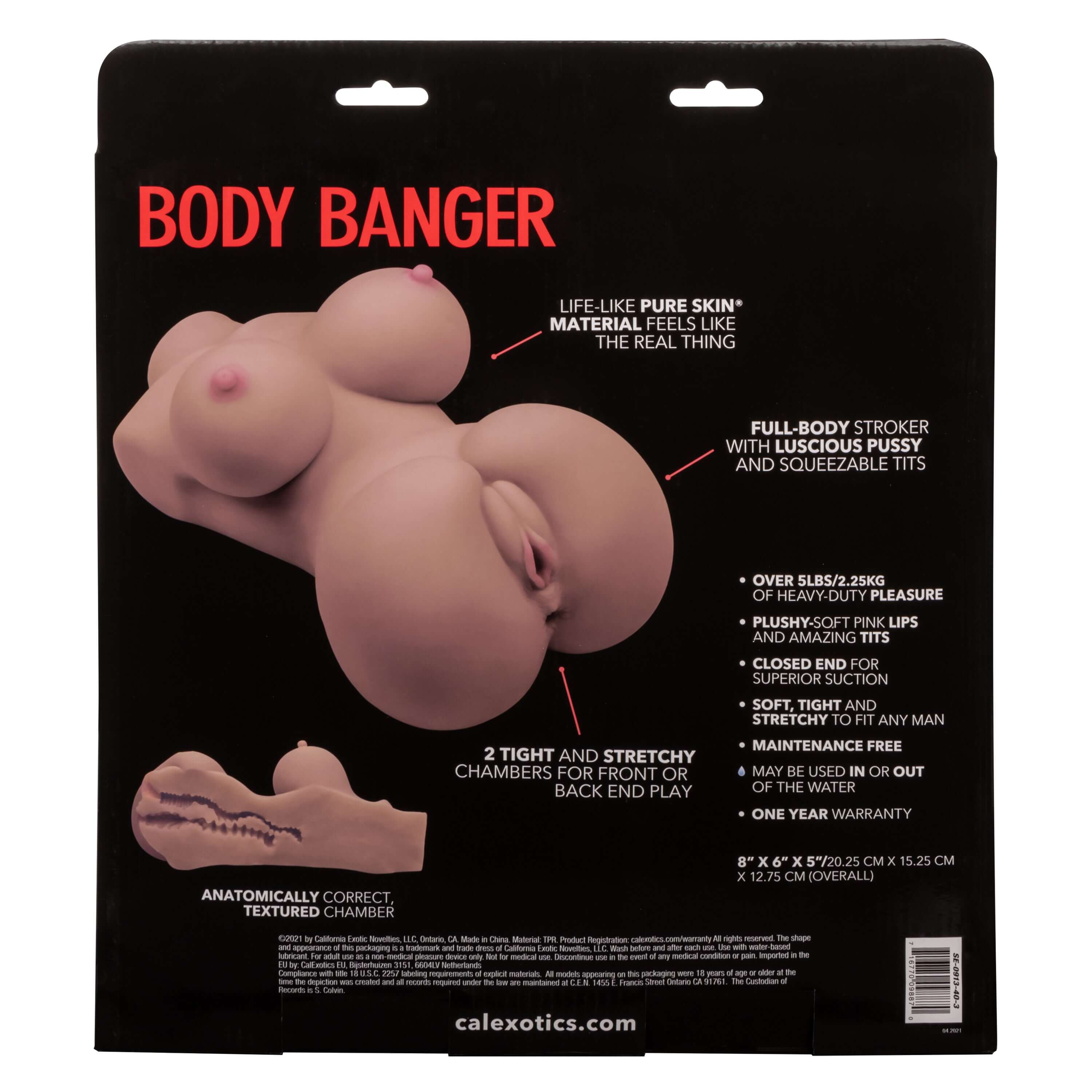 Stroke It Body Banger Masturbator Brown package showcasing lifelike design and features for enhanced pleasure.