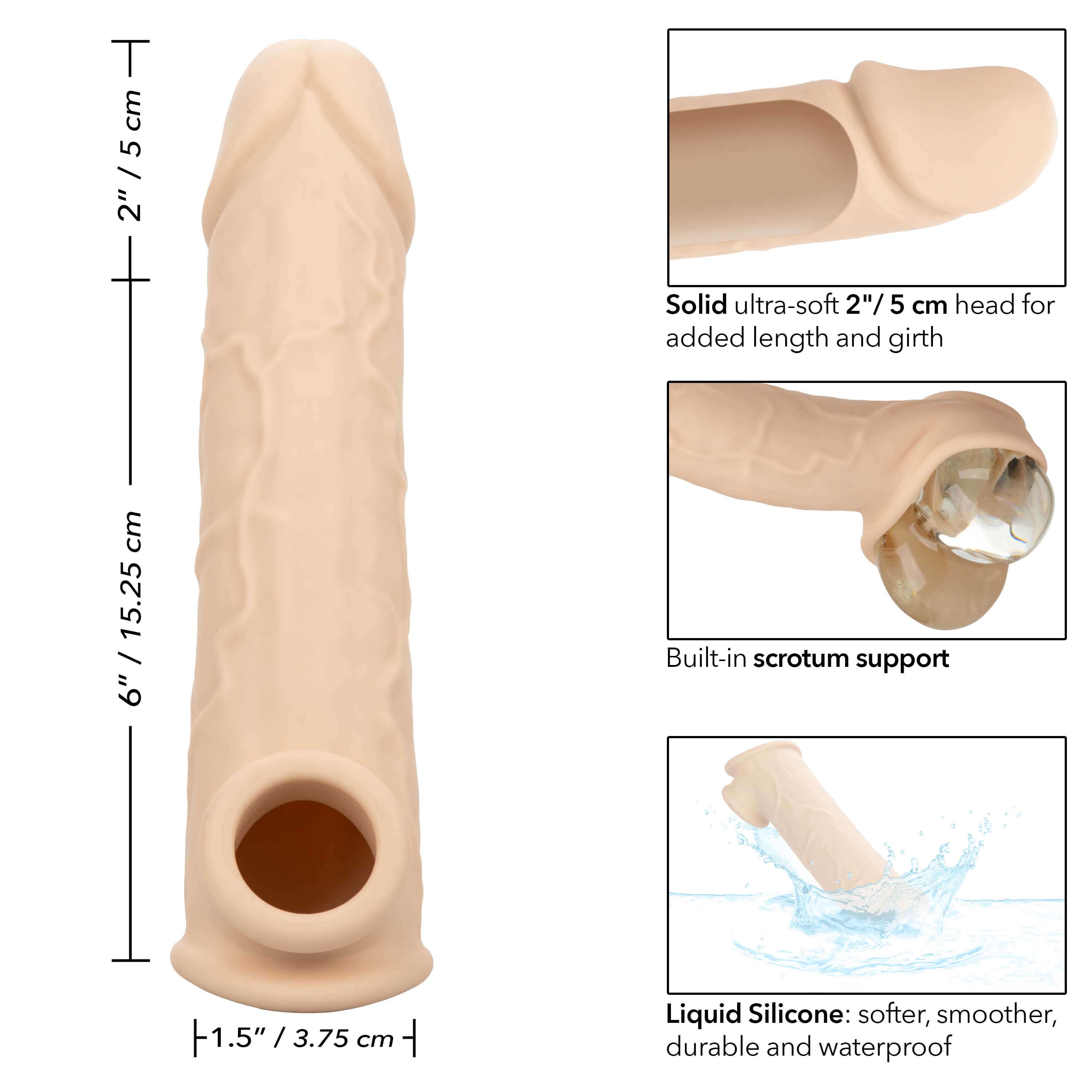 Performance Maxx Life-Like Extension 8 Inch Ivory showing details, hollow sleeve design, waterproof liquid silicone material.