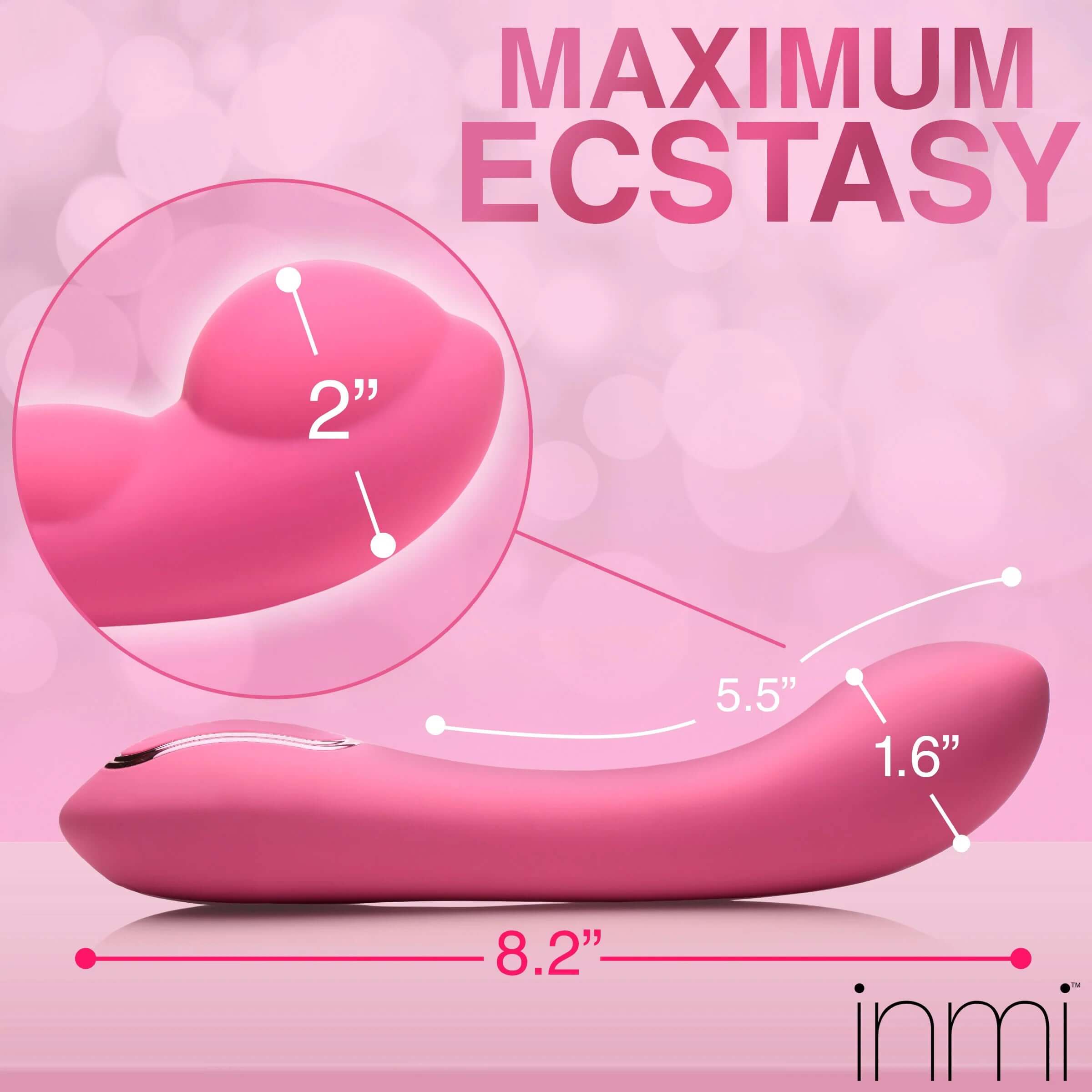 Extreme-G Inflating G-Spot Silicone Vibrator in pink with dimensions for maximum ecstasy and targeted G-spot stimulation.