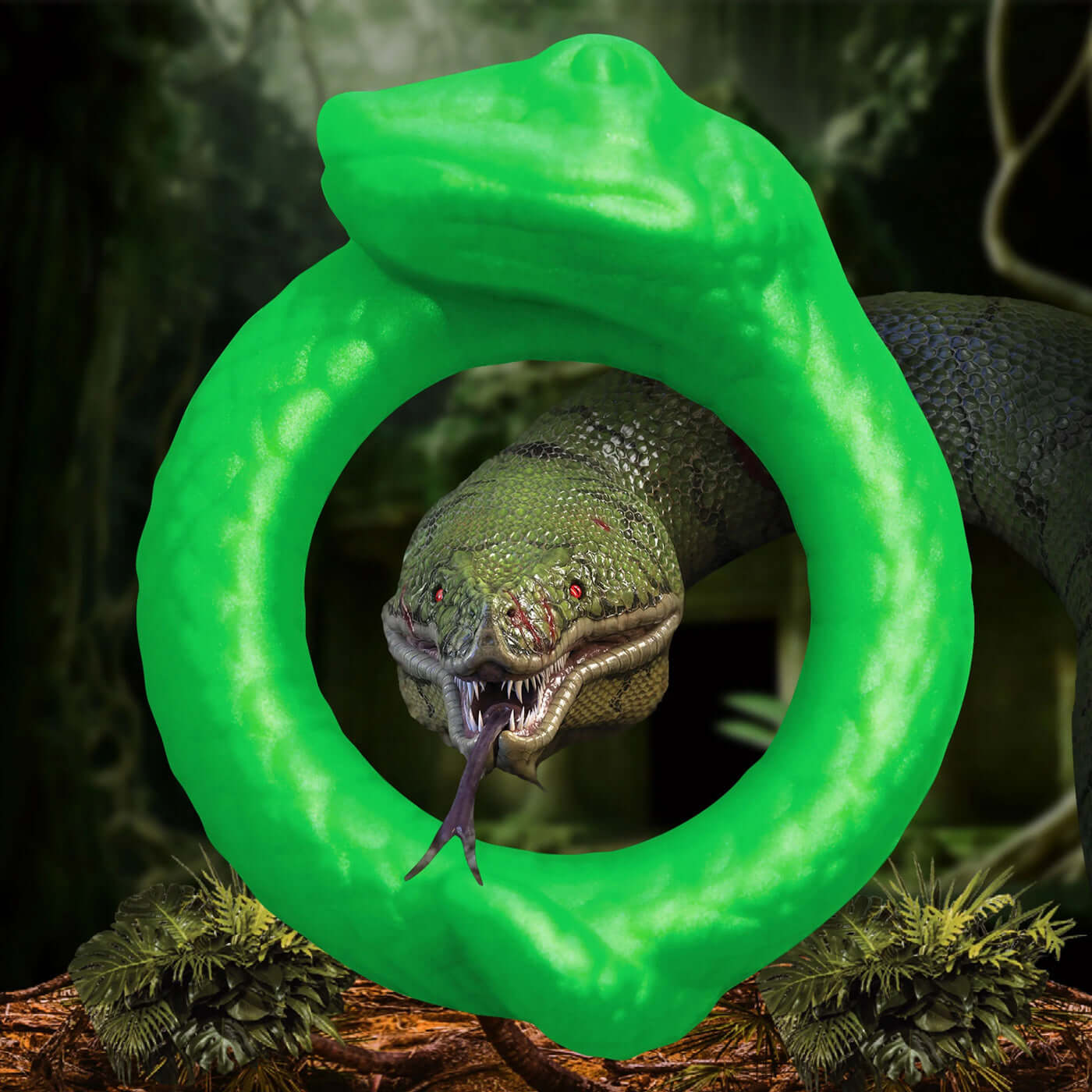 Green Serpentine Silicone Cock Ring with jade serpent design