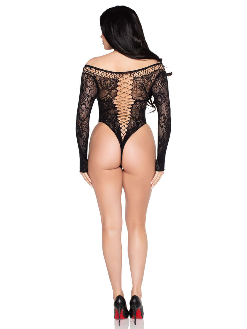 Net and Lace Crotchless Teddy - Os - Black-1