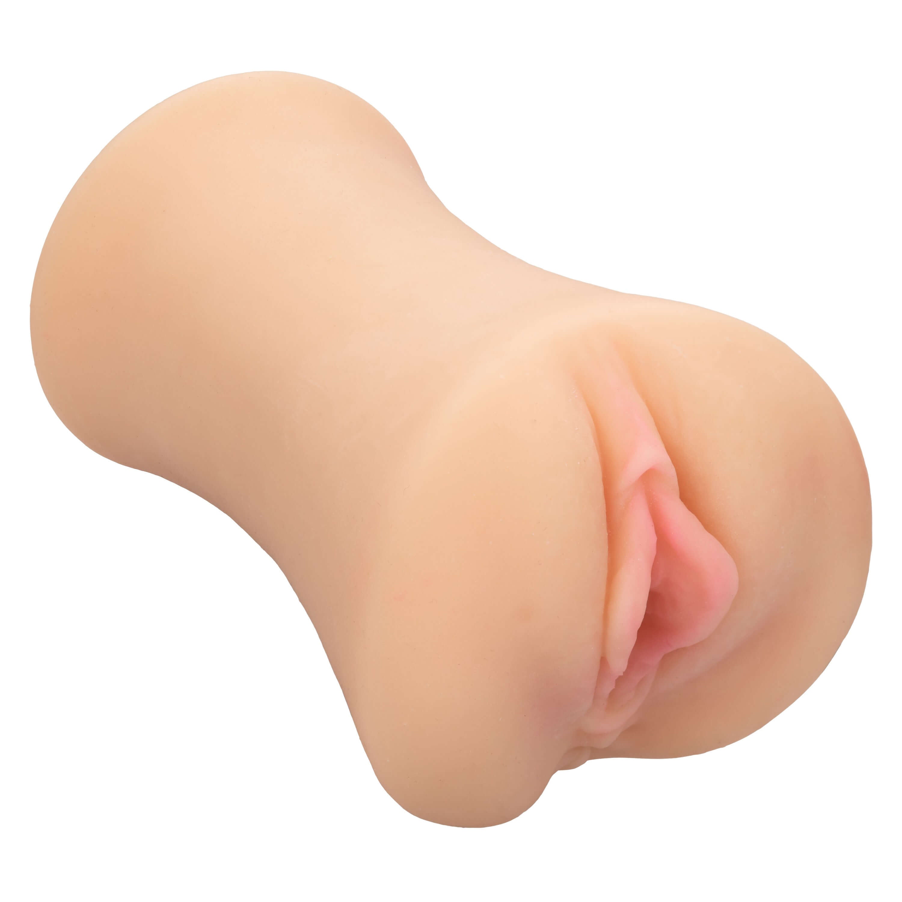Stroke It Wet Ass Pussy Masturbator Ivory showcased from a side angle, highlighting its realistic design and texture.