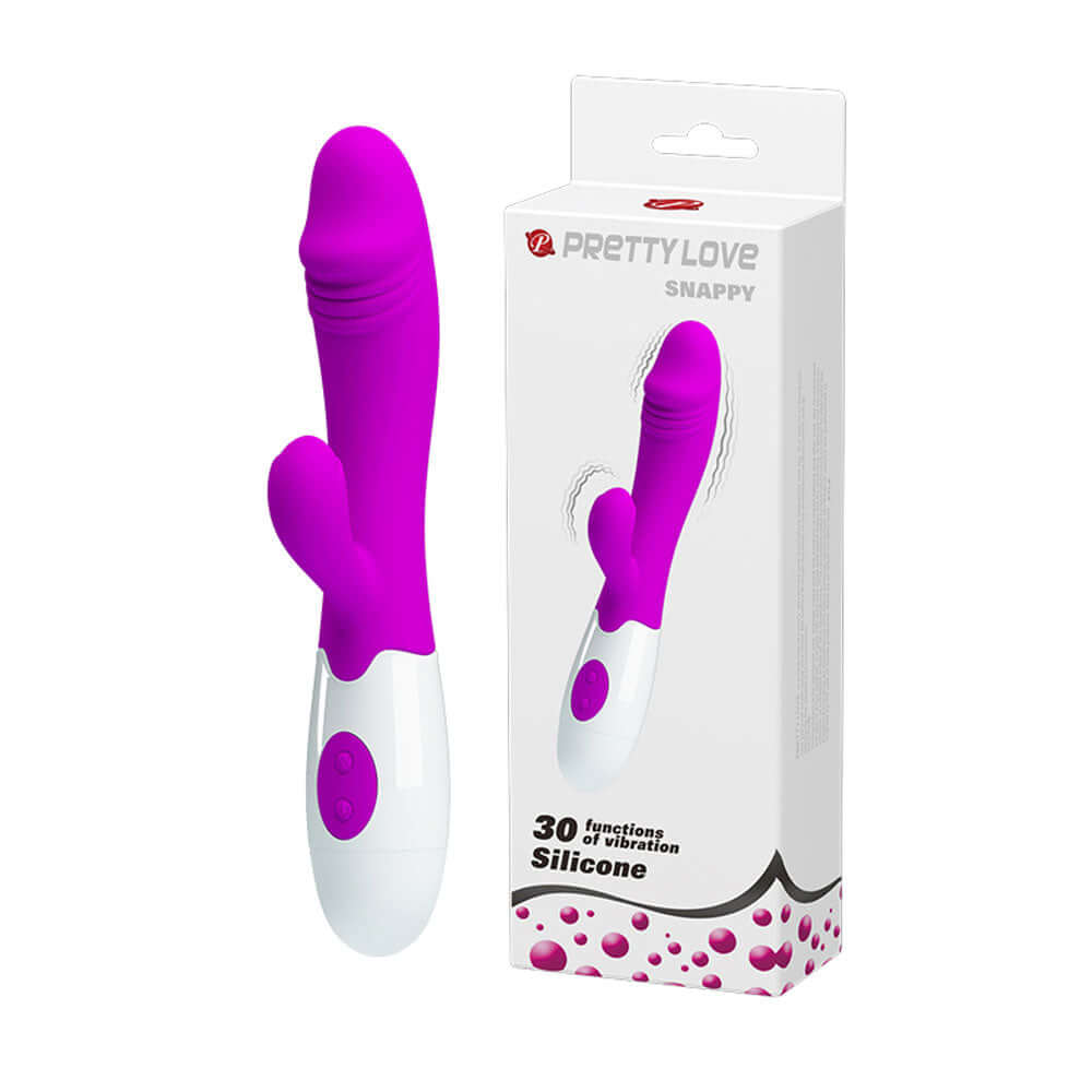 Pretty Love Rabbit Vibrator Snappy in purple silicone packaging with 30 vibration functions.