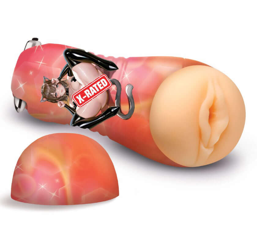 Mochi the Cat Girl Vibrating Pussy Stroker Beige with anime design and textured sleeve for enhanced pleasure.