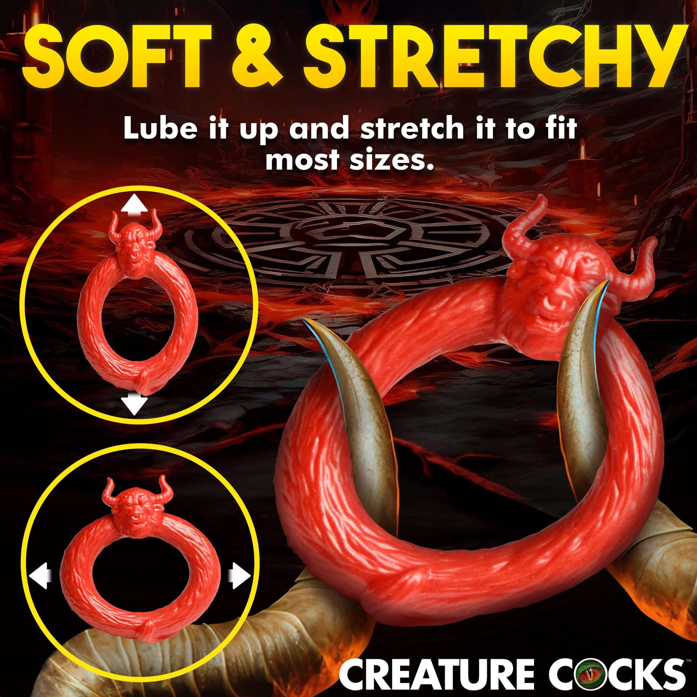 Beast Mode Silicone Cock Ring - Red, Soft and Stretchy, fits most sizes; phthalate-free, body-safe silicone.