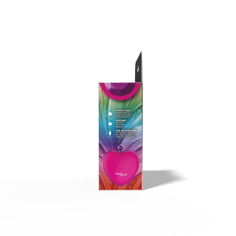 Twila Twirling Purple Gem Light Up Vibrating Plug With Heart Remote packaging showcasing colorful design and features.