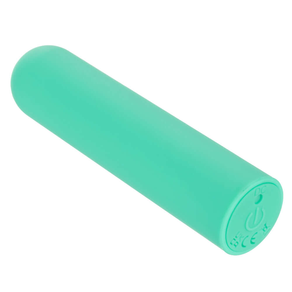 Turbo Buzz Rounded Bullet Green compact stimulator with 10 vibration functions, made from body-safe materials, IPX7 waterproof rating.