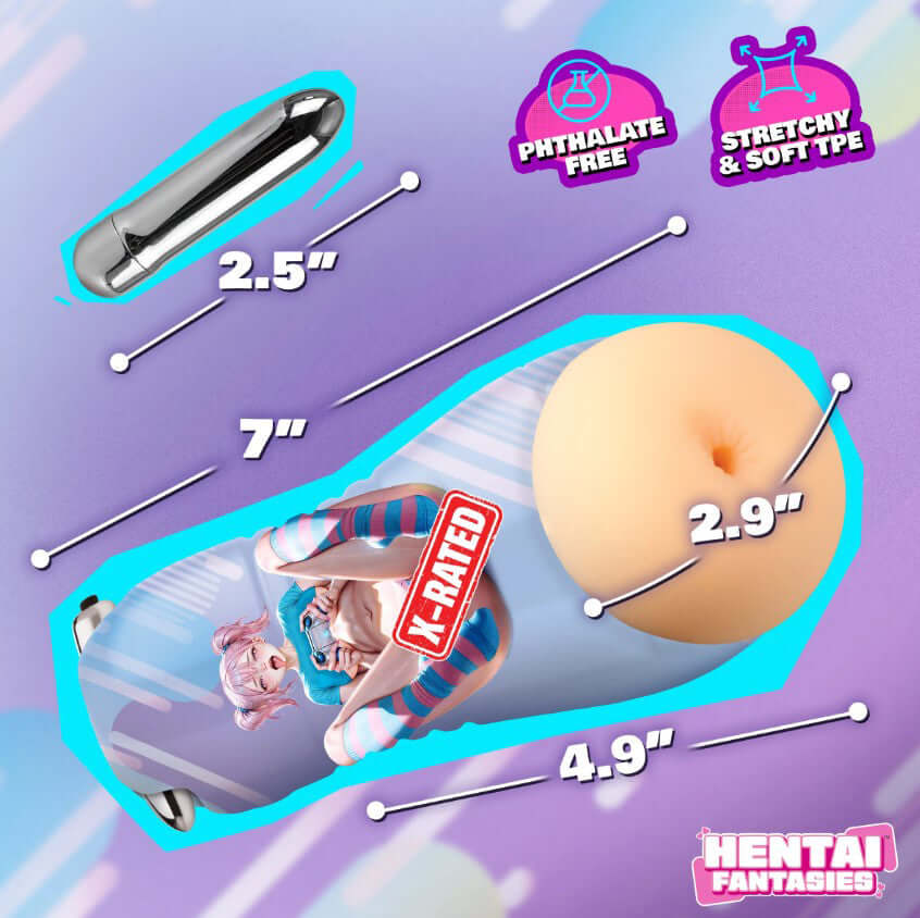 Haruka the Gamer Girl Vibrating Ass Stroker Beige image showcasing its dimensions and features.