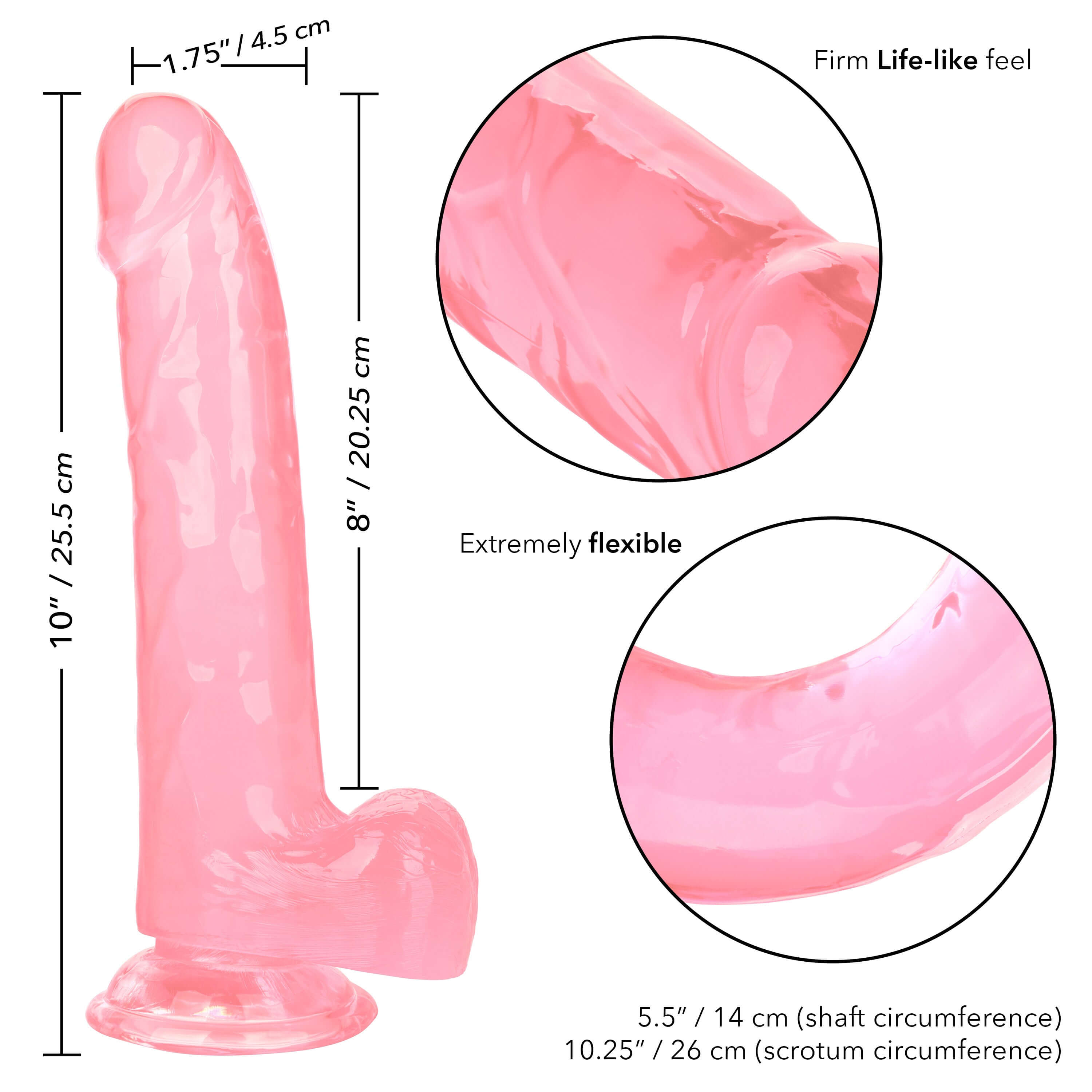 Size Queen Dildo 8 Inches Pink showcasing firm life-like feel and flexible design, perfect for satisfying experiences.