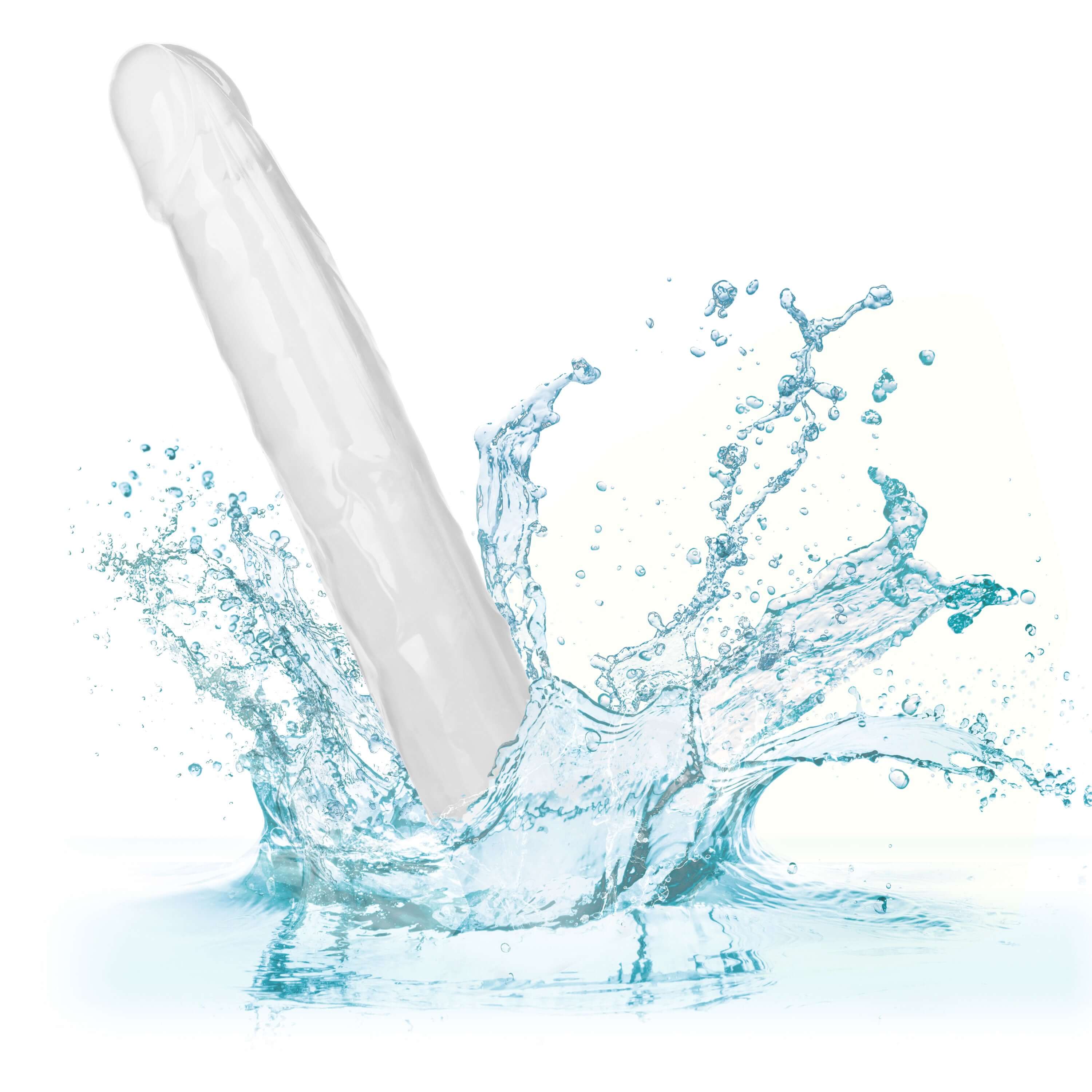 Size Queen 12 inch Large Dildo Clear splashing in water for lifelike pleasure and satisfaction.