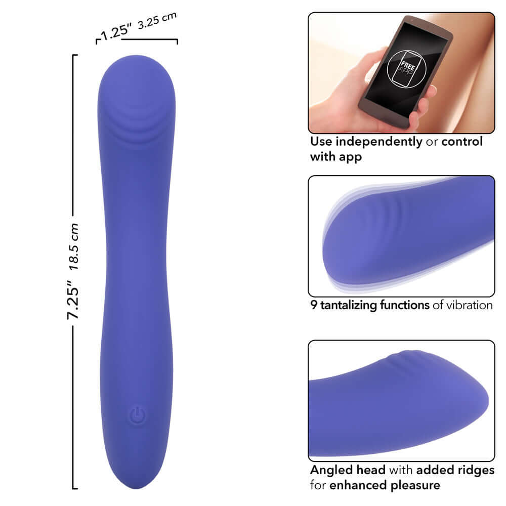 CalExotics Connect Contoured G Massager with app control, vibration functions, ridged angled head for enhanced intimate pleasure