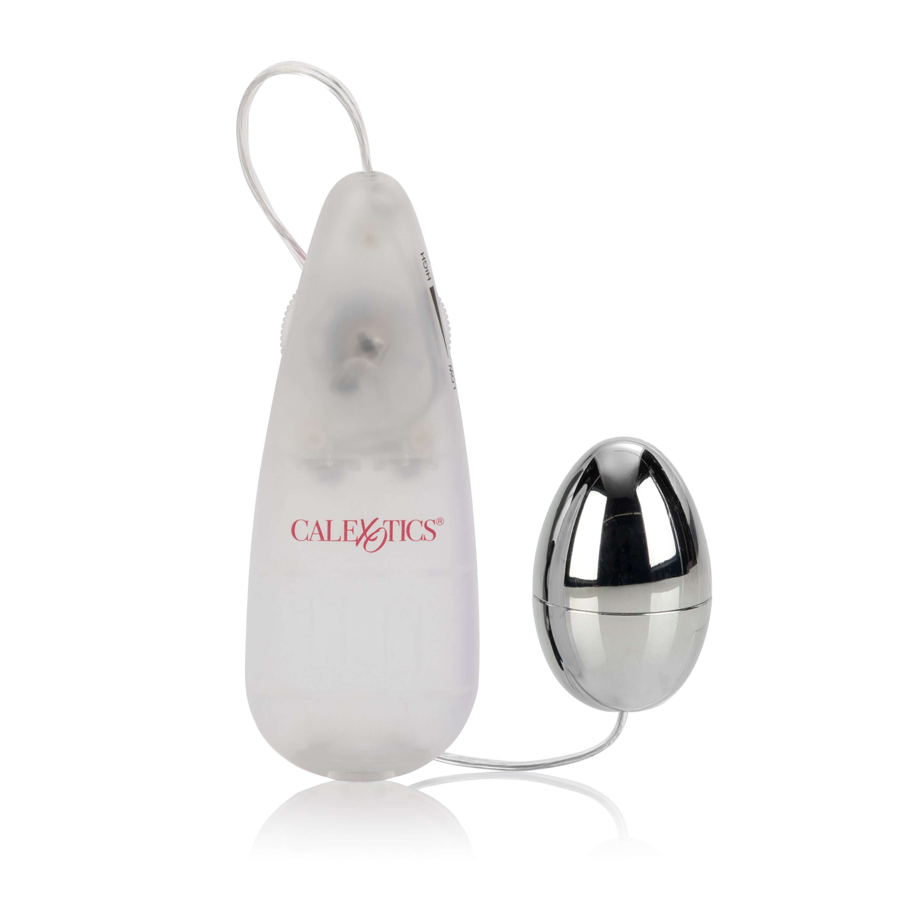 Pocket Exotics Vibrating Egg Vibrator Silver with remote control for targeted stimulation and multi-speed vibrations.