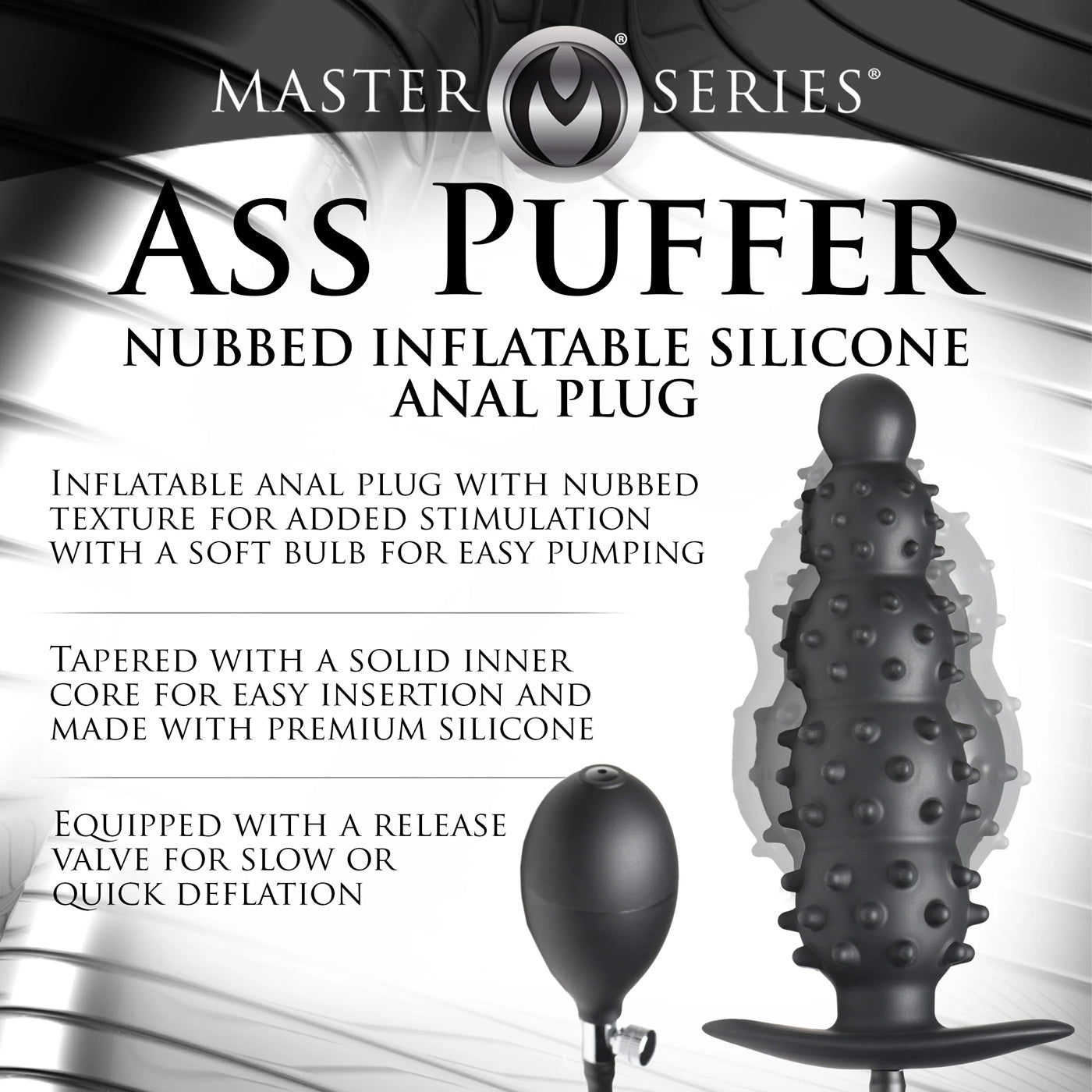 Ass Puffer Nubbed Inflatable Silicone Anal Plug -  Black-4