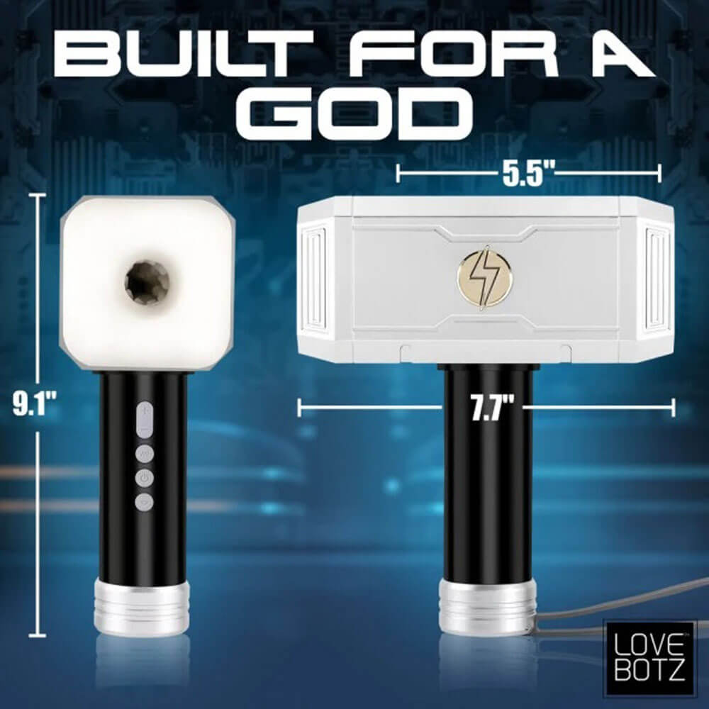Thunder Stroker Sucking Masturbator Silver showing dimensions of 9.1 inches and 5.5 inches.