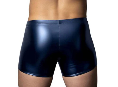 Male Power Liquid Onyx 2.0 Short Medium Blue showcasing a sleek wet-look design from the back.