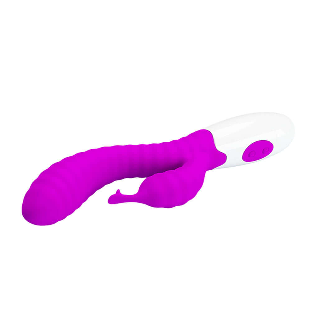 Pretty Love Hyman G-Spot Vibrator in vibrant purple color with curved shape for targeted stimulation.