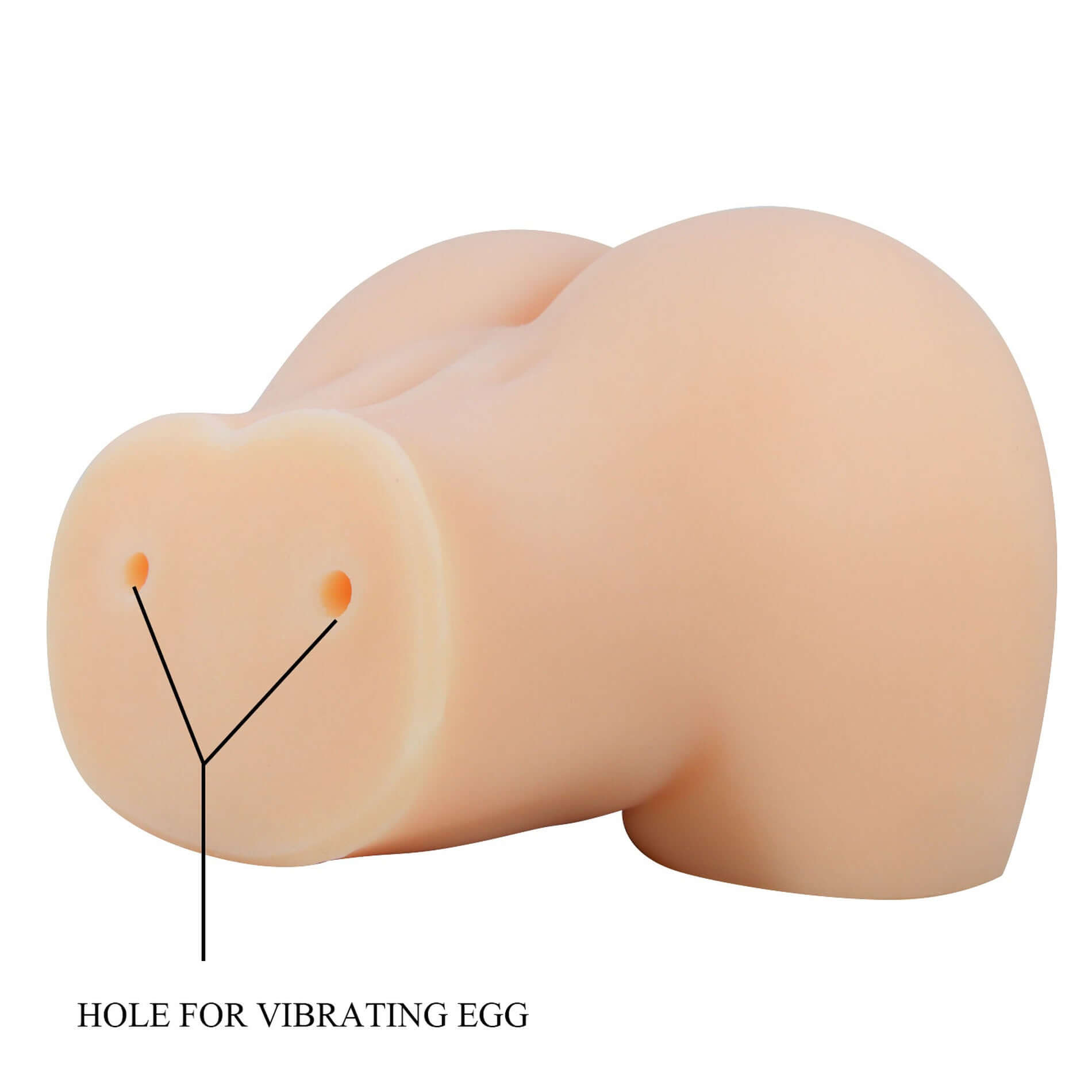Dual entry realistic masturbator with vagina and anus featuring a hole for a vibrating egg for enhanced pleasure.