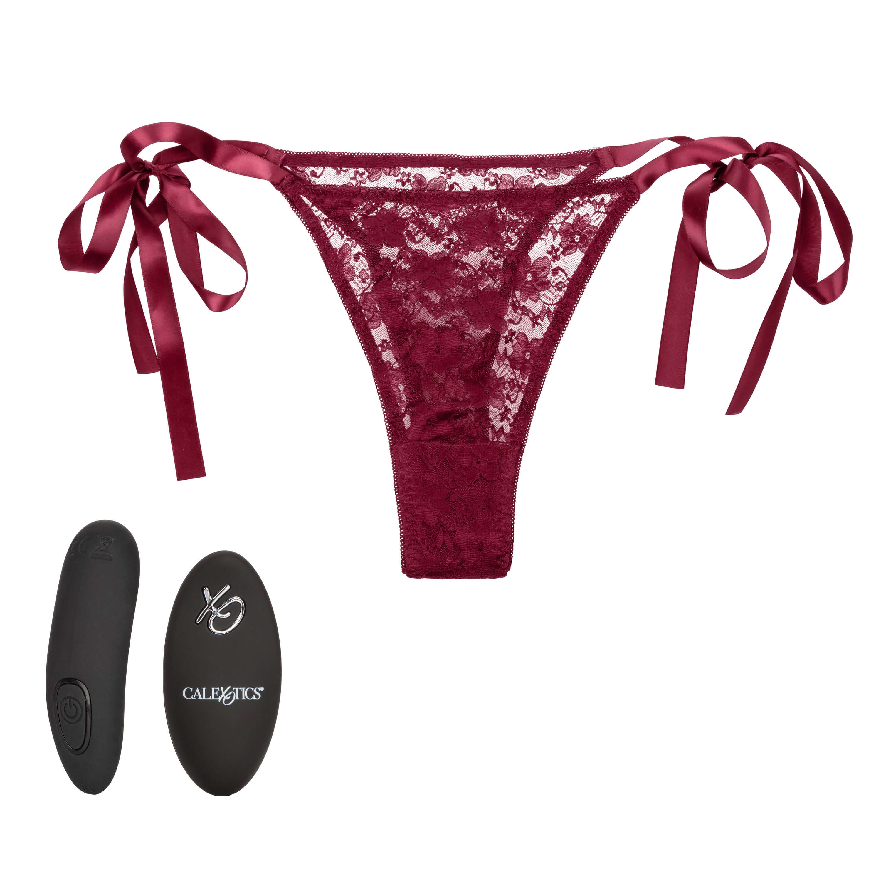 Remote Control Lace Thong Set - Burgundy-5
