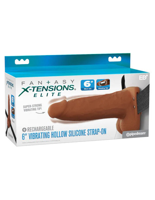 Fantasy X-Tensions Elite 6" Vibrating Hollow Silicone Strap-on - Brown-0