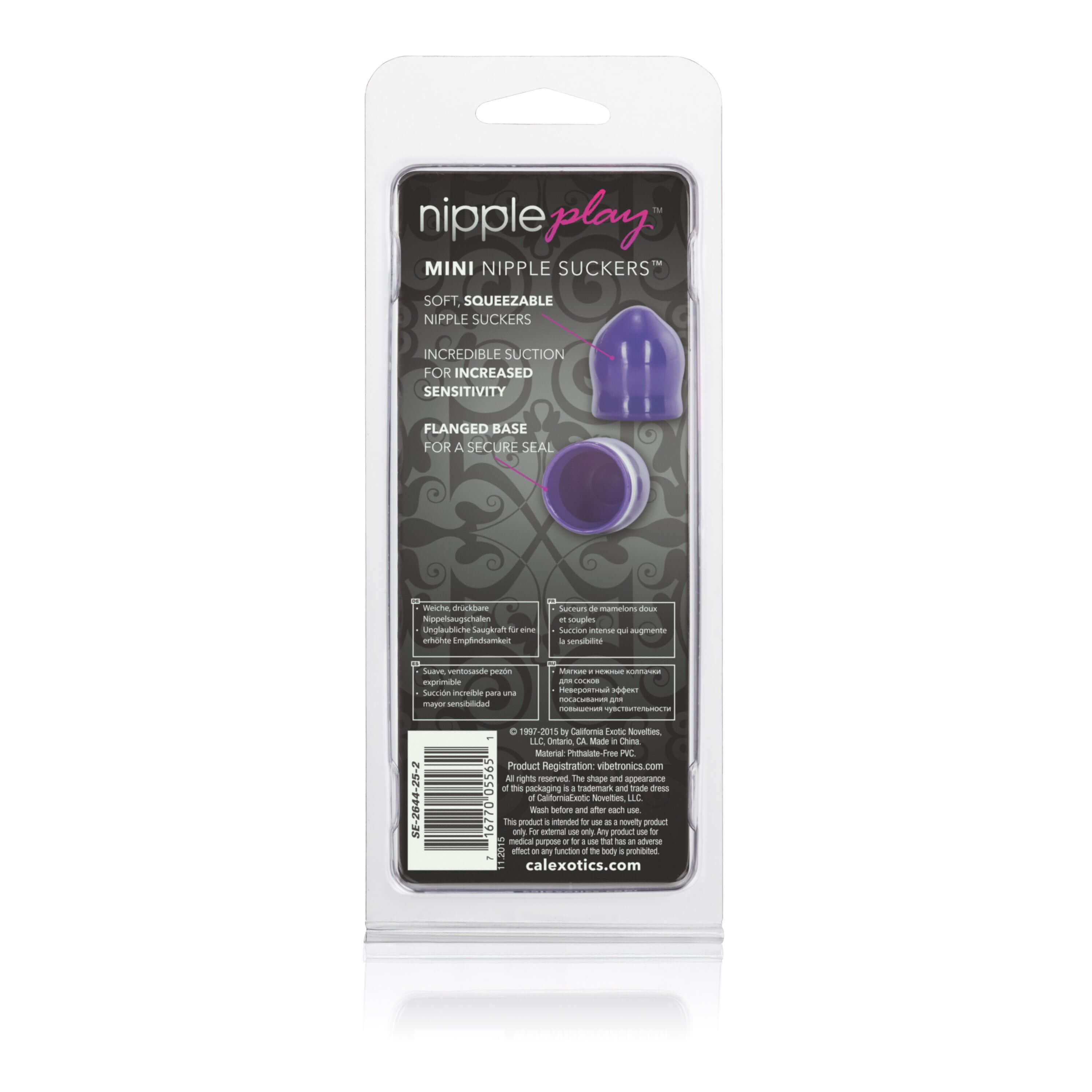 Nipple Play Mini Nipple Suckers Purple product packaging featuring soft, squeezable nipple suckers for enhanced sensitivity.