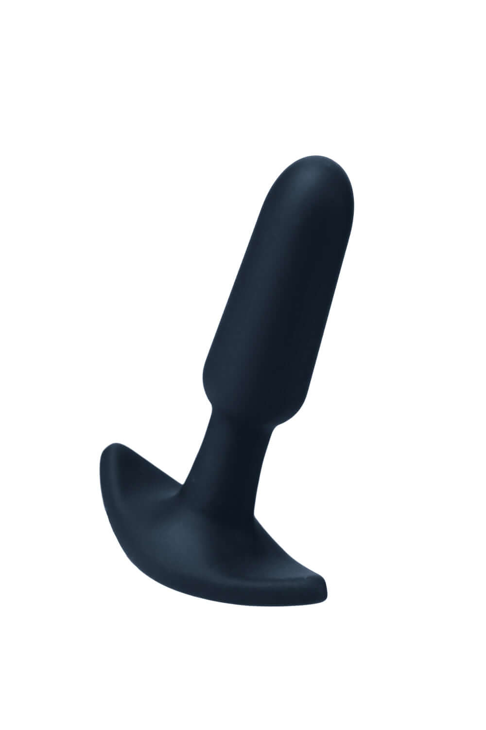 Vedo Bump Mini Rechargeable Anal Plug Black displayed at an angle, highlighting its tapered design and smooth silicone finish.