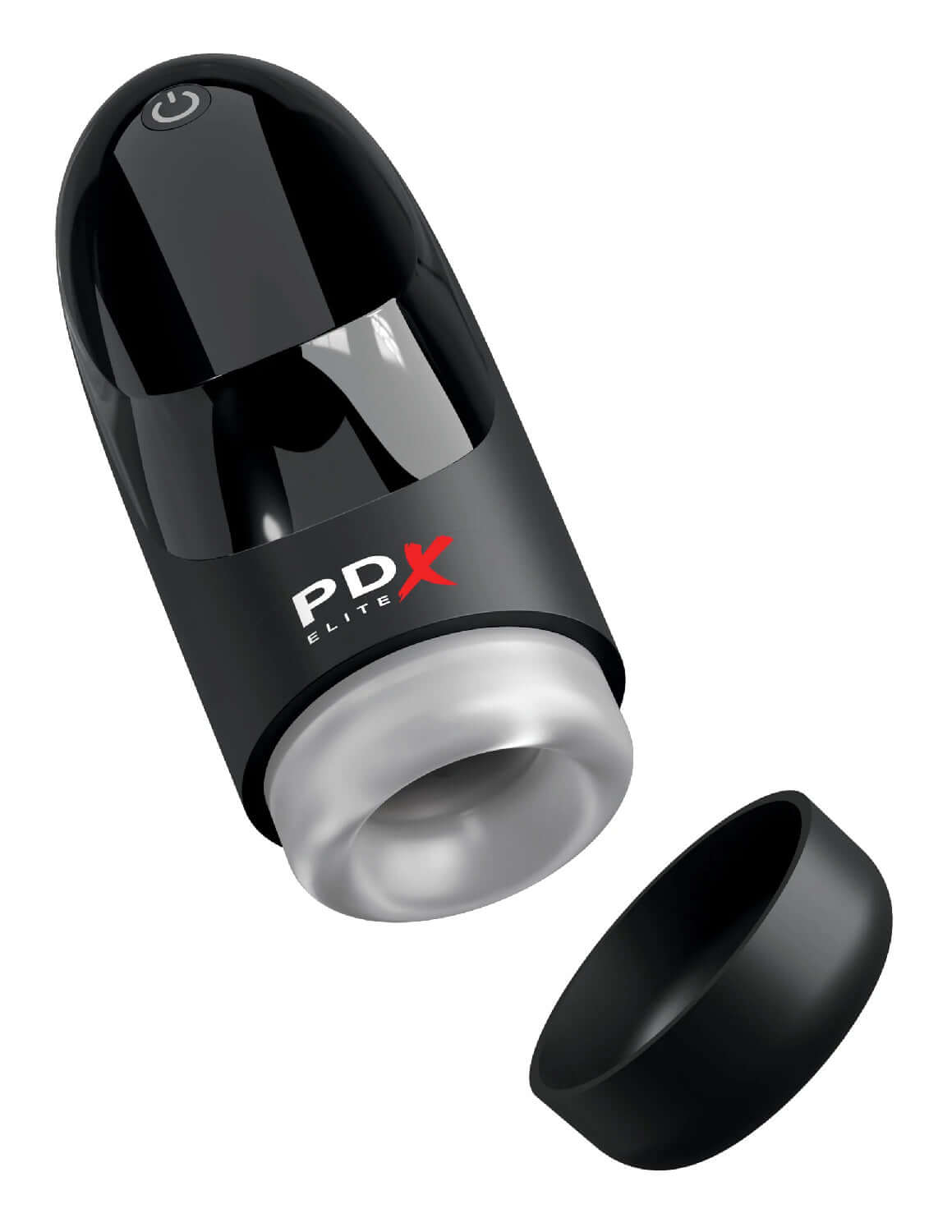 Black PDX Elite Hydrogasm with soft interior sleeve and removable cap for enhanced pleasure with 3-speed cyclonic vibration.