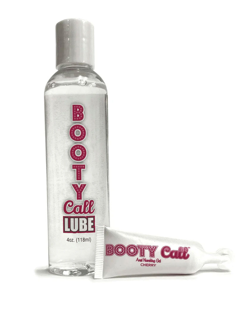 Booty Call Lube Duo 4 Oz with water-based lubricant and anal numbing gel for enhanced comfort during anal play.
