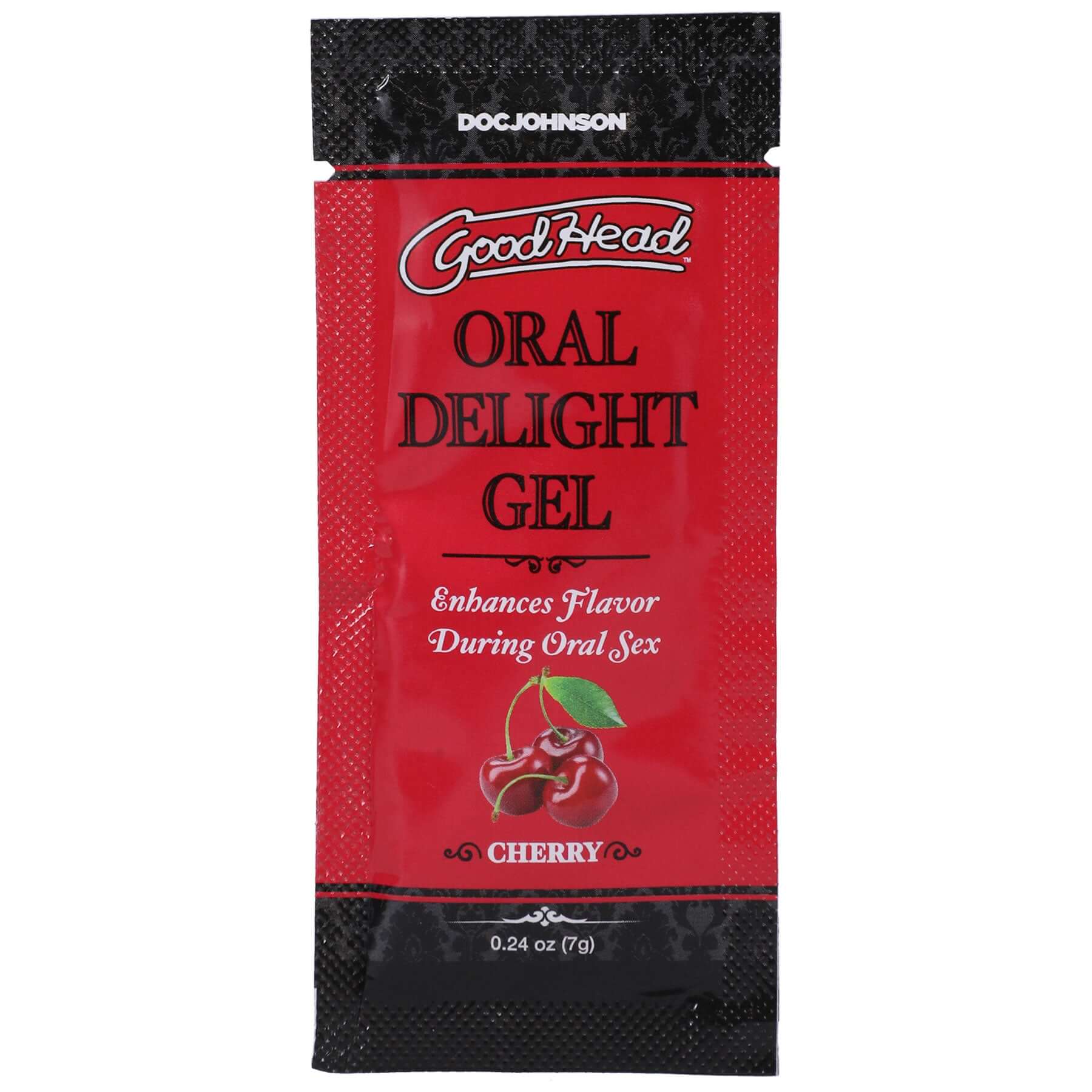 Goodhead Oral Delight Gel Cherry 0.24 Oz Bulk single-use packet showcasing cherry flavor enhancement for intimate moments.