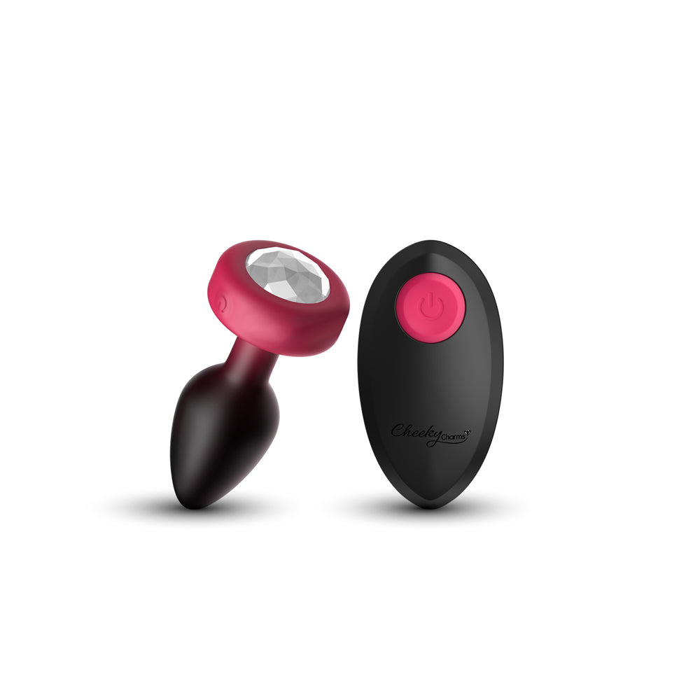 Cheeky Charms Eluxe Vibrating Anal Plug Small Ruby with jeweled base and remote control