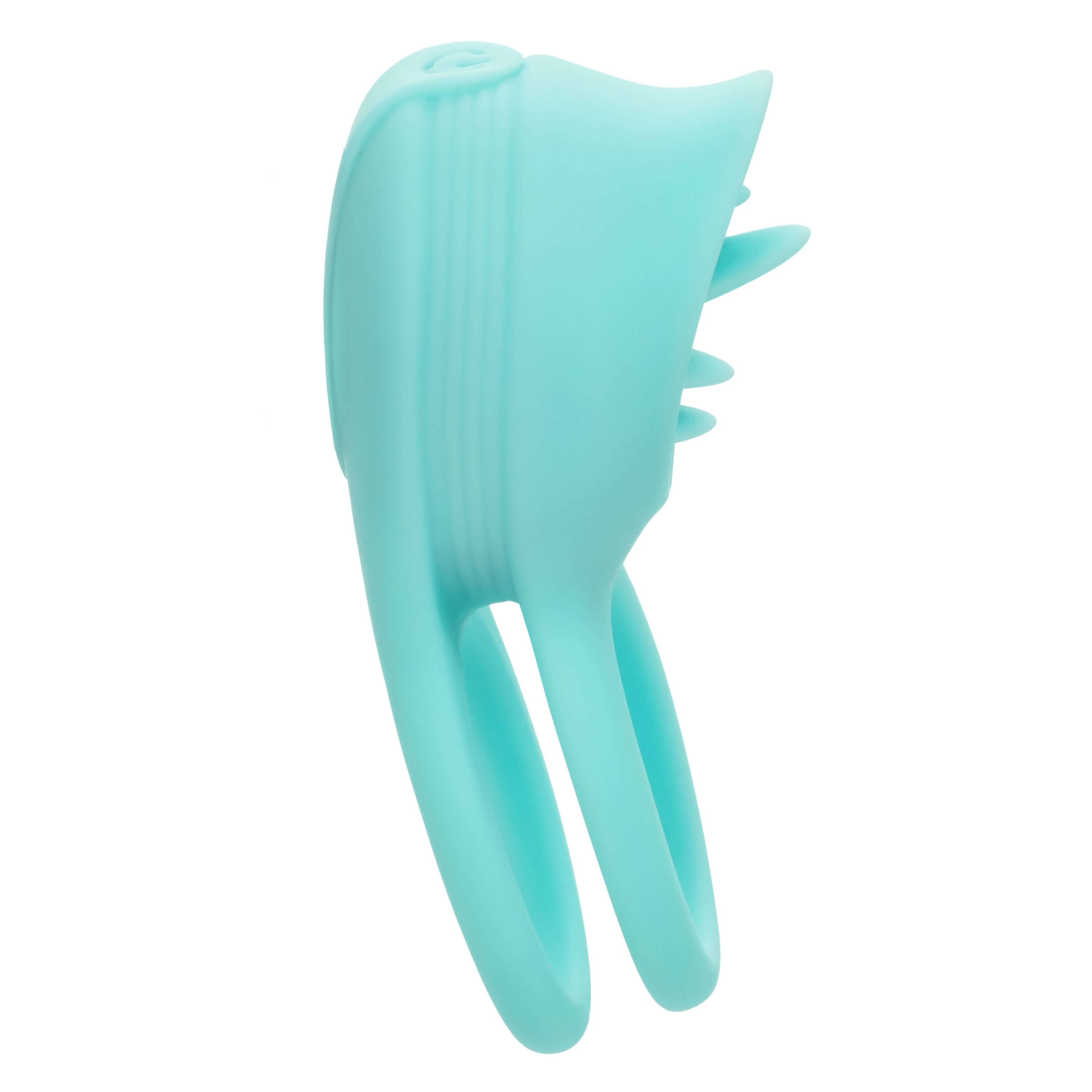 Silicone Rechargeable French Kiss Enhancer in teal color, designed for powerful shared stimulation and couples play.