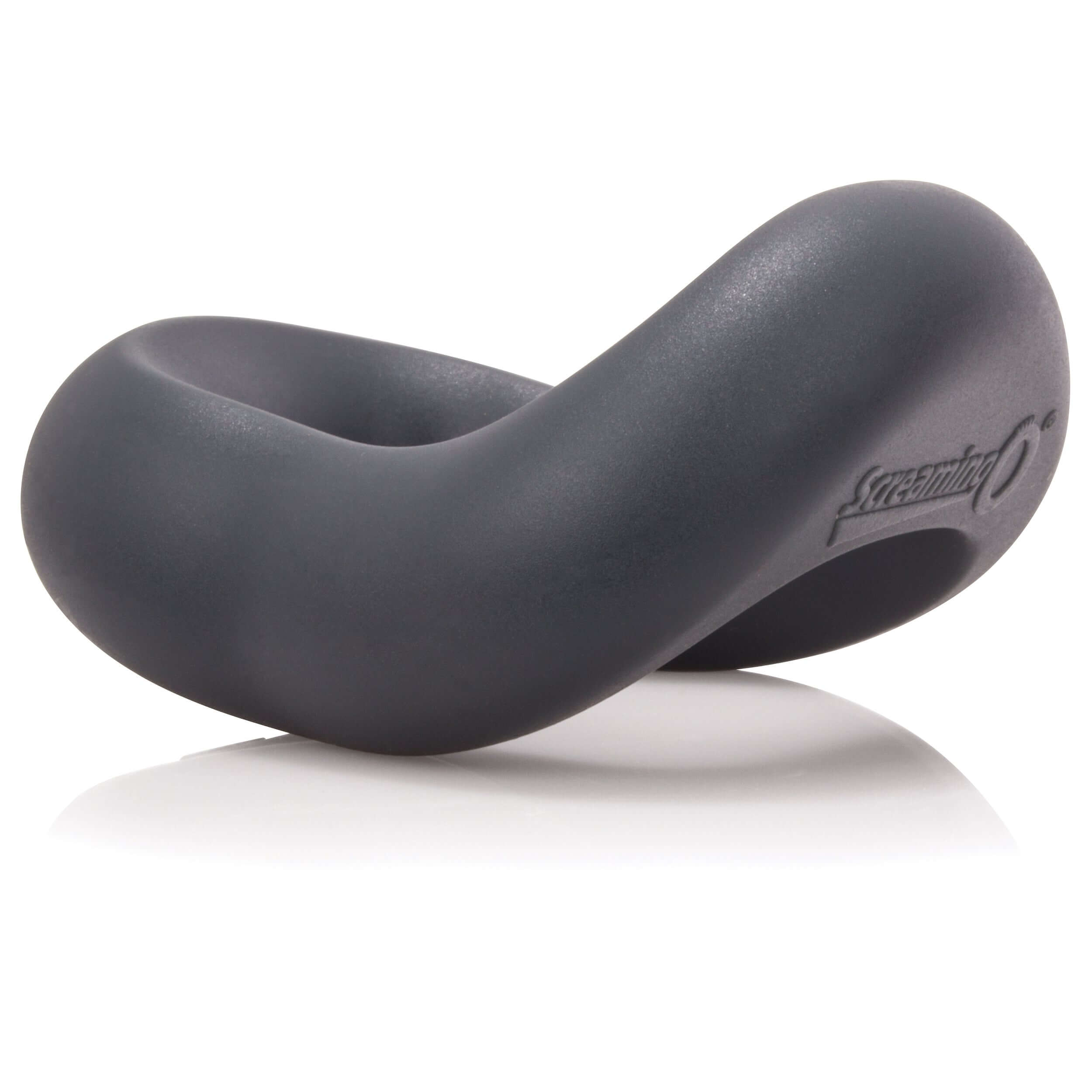 Swingo Curve Silicone Ring Grey displayed at an angle, showcasing its unique contoured design and grey color.