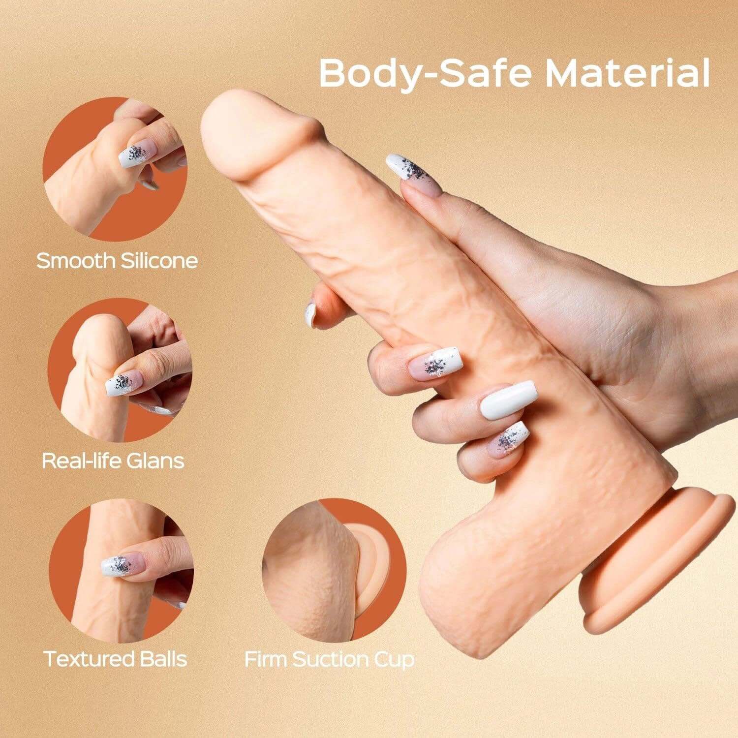 Realistic Luis dildo with body-safe material, smooth silicone, real-life glans, textured balls, and firm suction cup.