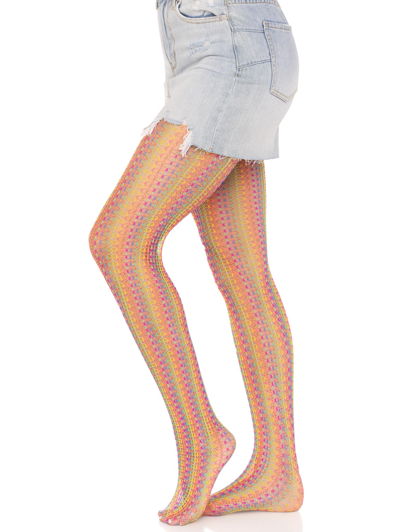 Rainbow Crochet Net Tights - One Size - Multicolor-3