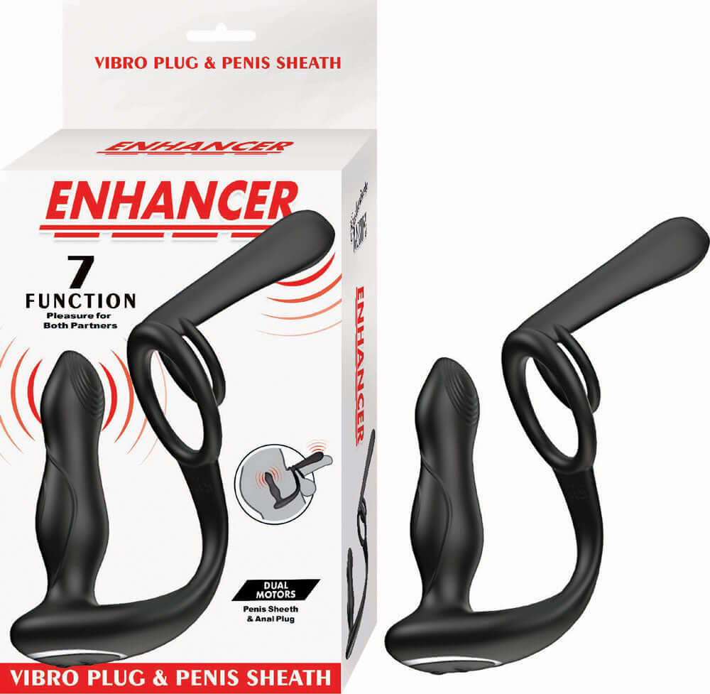 Enhancer Vibro Plug and Penis Sheath - Black-0