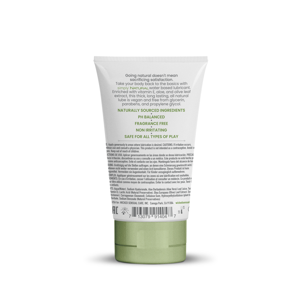 Wicked Simply Natural Lubricant 4 Oz tube featuring naturally sourced ingredients and pH balanced formula.