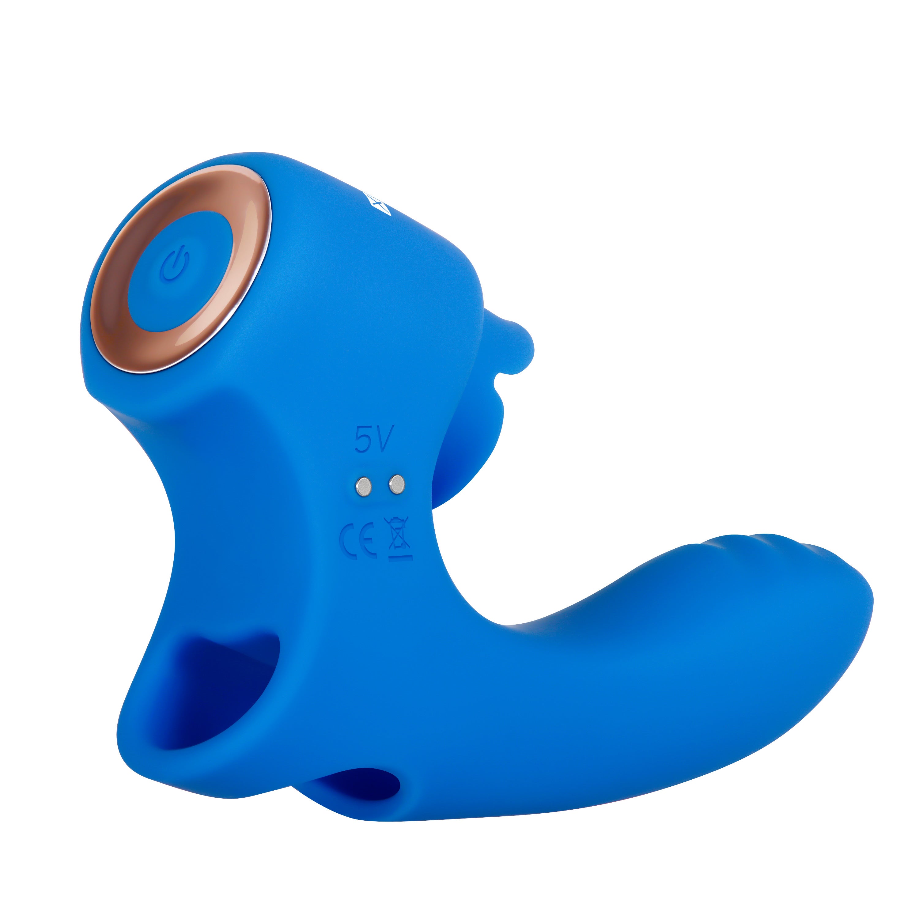 Gender X Flick It Rechargeable Silicone Vibrator Blue showcasing a compact ergonomic design and flicking base.